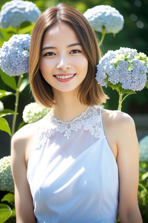 最high quality、high quality、Best image quality、8k、topless:1.8,Nipples are visible:1.8、Pleated skirt,最High resolution、High resolution、最high quality、masterpiece、RAW Photos、whole body写真、Detailed and realistic human body、Detailed and realistic skin、Realistic face in every detail、Detailed and realistic eyes、Detailed and realistic lips、Detailed and realistic teeth、Detailed and realistic ears、Detailed and realistic hair、Realistic reproduction of every detail、Realistic fingers in every detail、(Beautiful Hands、thumb1reference4)、Realistic feet down to the last detail、((Beautiful Japanese Women))、(Japanese Model)、((21 year old beautiful woman))、(Black Hair)、(Straight hair)、((whole body))、(Slim and perfect figure)、(whole body光沢肌、Fair skin)、Detailed and realistic human body、Detailed and realistic skin、Realistic face in every detail、Realistic fingers in every detail、Detailed realistic feet、Soft natural light、Japanese garden、A 360-degree view of the hydrangea fields、((Standing in the middle of a hydrangea field(A woman surrounded by hydrangeas))、Poses to make your thighs look beautiful
