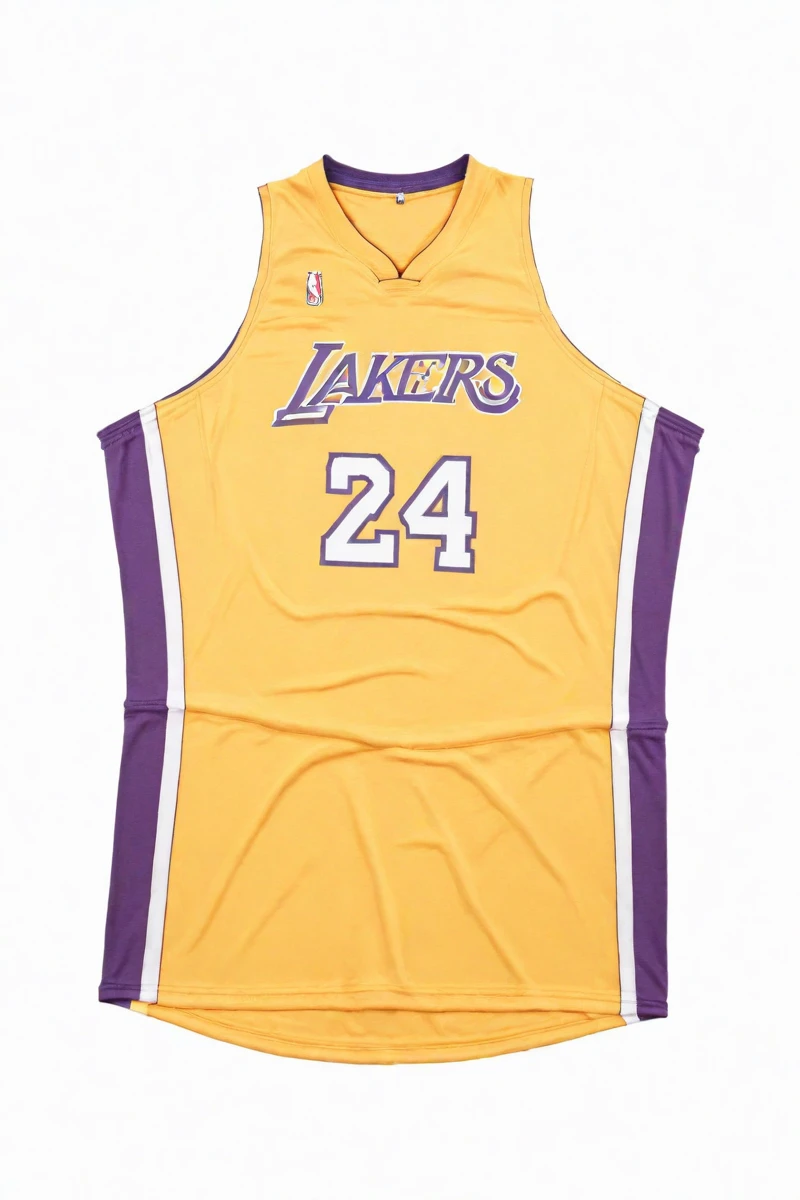 basketball uniform, solo, white background, clothes writing, sportswear,yellow shirt, no humans, simple background <lora:No.24 jersey_xl:1>,gojou satoru,