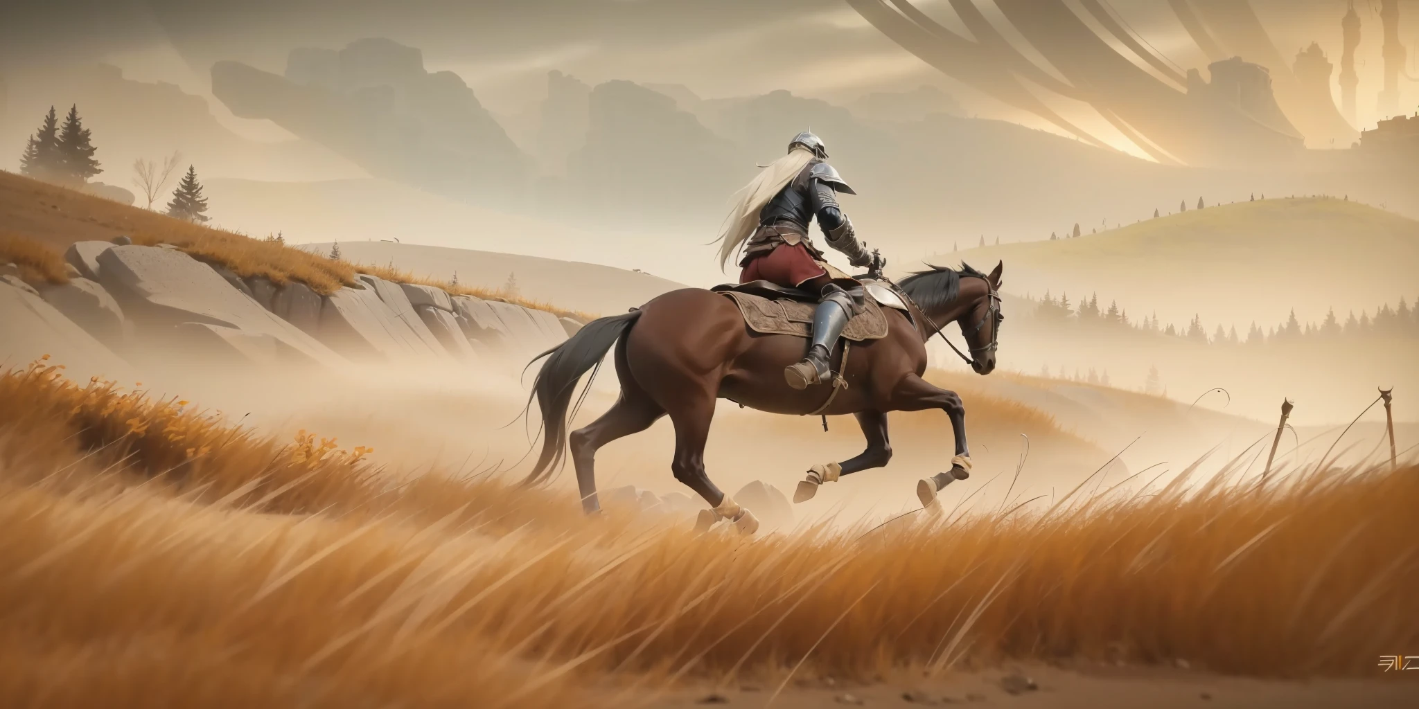 <lora:Shadowland>,Shadowland,outdoors,1boy,solo,white hair,helm,from behind,zoom layer,facing away,armor,horse,holding weapon,holding sword,weapon,sword,standing,
night,monster,water,1other,horseback riding,, edge quality, perspective silhouette, 8k, best quality, masterpiece, extremely detailed, rule of thirds, photorealistic, superb, HDR, high resolution, sharp focus, photorealistic rendering, extremely detailed description, professional, gorgeous and intricate detail,