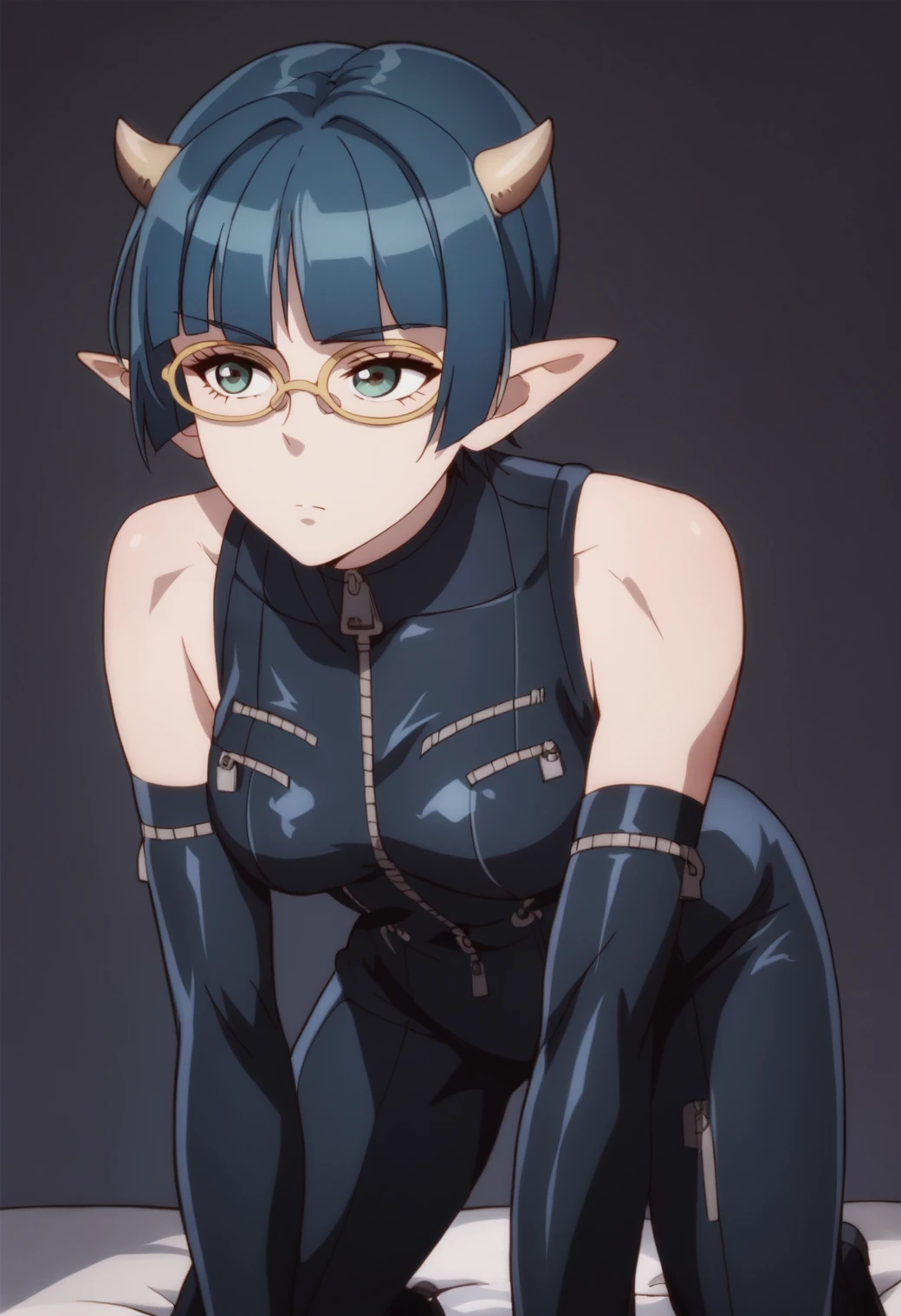 score_9, score_8_up, score_7_up, score_6_up,source_anime, <lora:Zenia:0.8> zenia, pointy ears, horns, , zenia, expressionless, glasses, bodysuit, detached sleeves, zipper, all fours, Air Duct