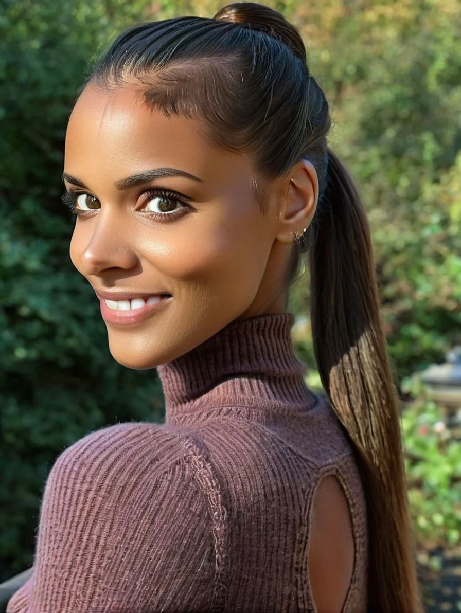 photo, realistic, irl, score_9, score_8_up, score_7_up, score_6_up, source_photo, rating_safe, shym 1girl, 24 years old, mid body portrait, dark skin, straight hair, long hair, ponytail, perfecteyes, dark eyes, eye contact, smile, blushed, aroused BREAK wearing wool pullover BREAK Garden of Contemplation
<lora:shym:1>