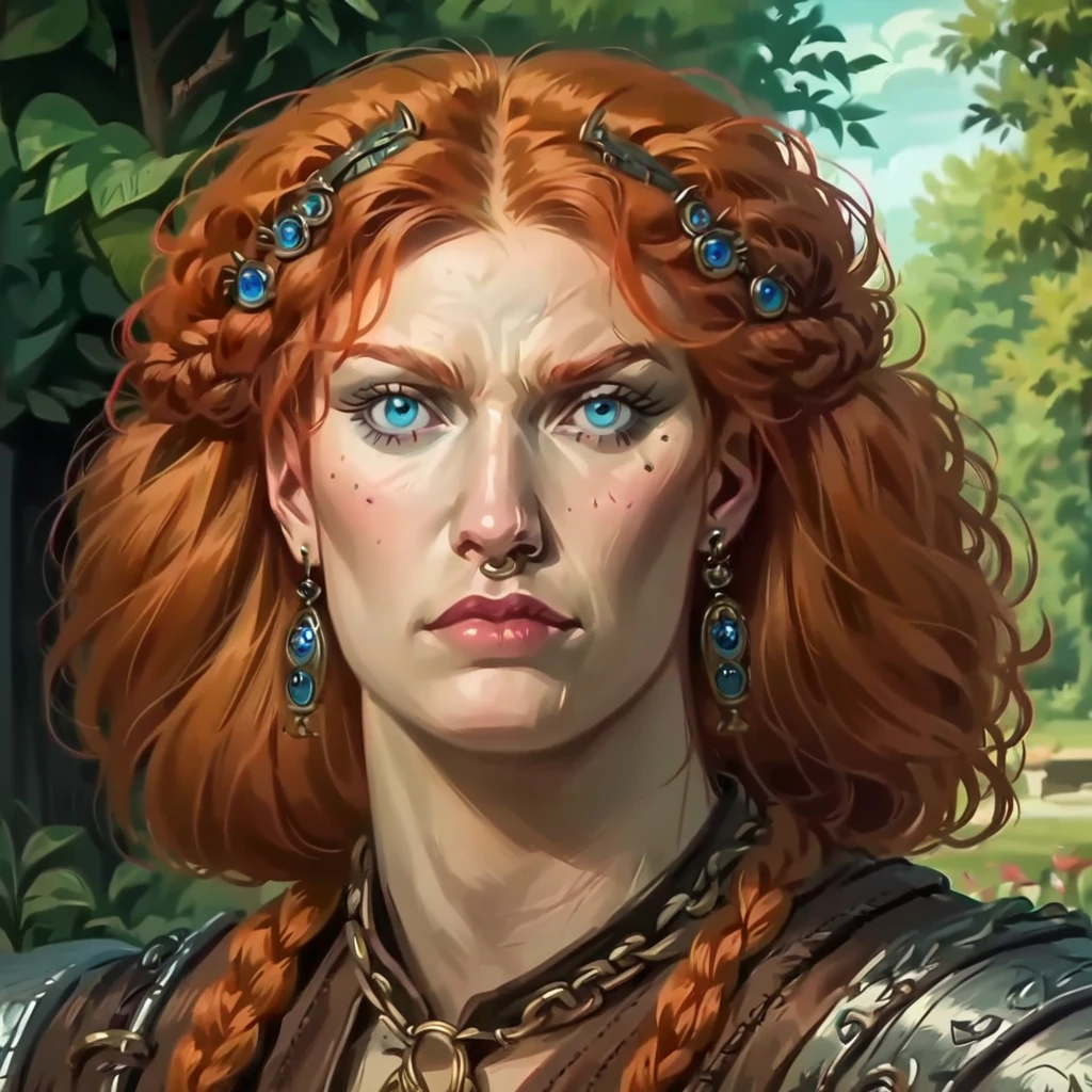 score_9, score_8_up, score_8, (masterpiece, best quality, highly detailed, realistic), source_photo, screencap, portrait of fcorn as a beautiful celtic barbarian warrior woman, barbarian outfit, glowering expression, long straight ginger hair, piercing blue eyes, facing the viewer, very close up, outdoors
 <lora:Fanny_Cornforth_Pony:.8>