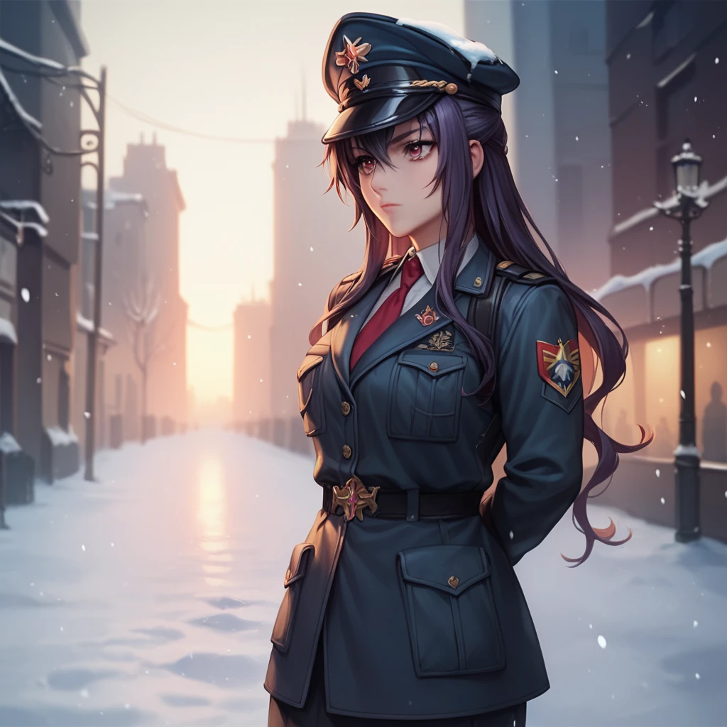 score_9, score_8_up, score_7_up, score_9, score_8_up, score_7_up, score_6_up, score_5_up, score_4_up, 1girl, solo, source_anime, BREAK, 1girl, Beatrix, military uniform, officer, hands behind back, military cap, stern expression, snowy, european city, city, urban, night

, cinematic lighting, Intricate, High Detail, Sharp focus, dramatic, masterpiece, best quality, ultra-detailed, detailed, detailed body, detailed background, detailed face, UHD, kawaii, cute, very big eyes, Aesthetic Anime Eyes, small face, (8k, masterpiece, best quality, ultra-detailed), 