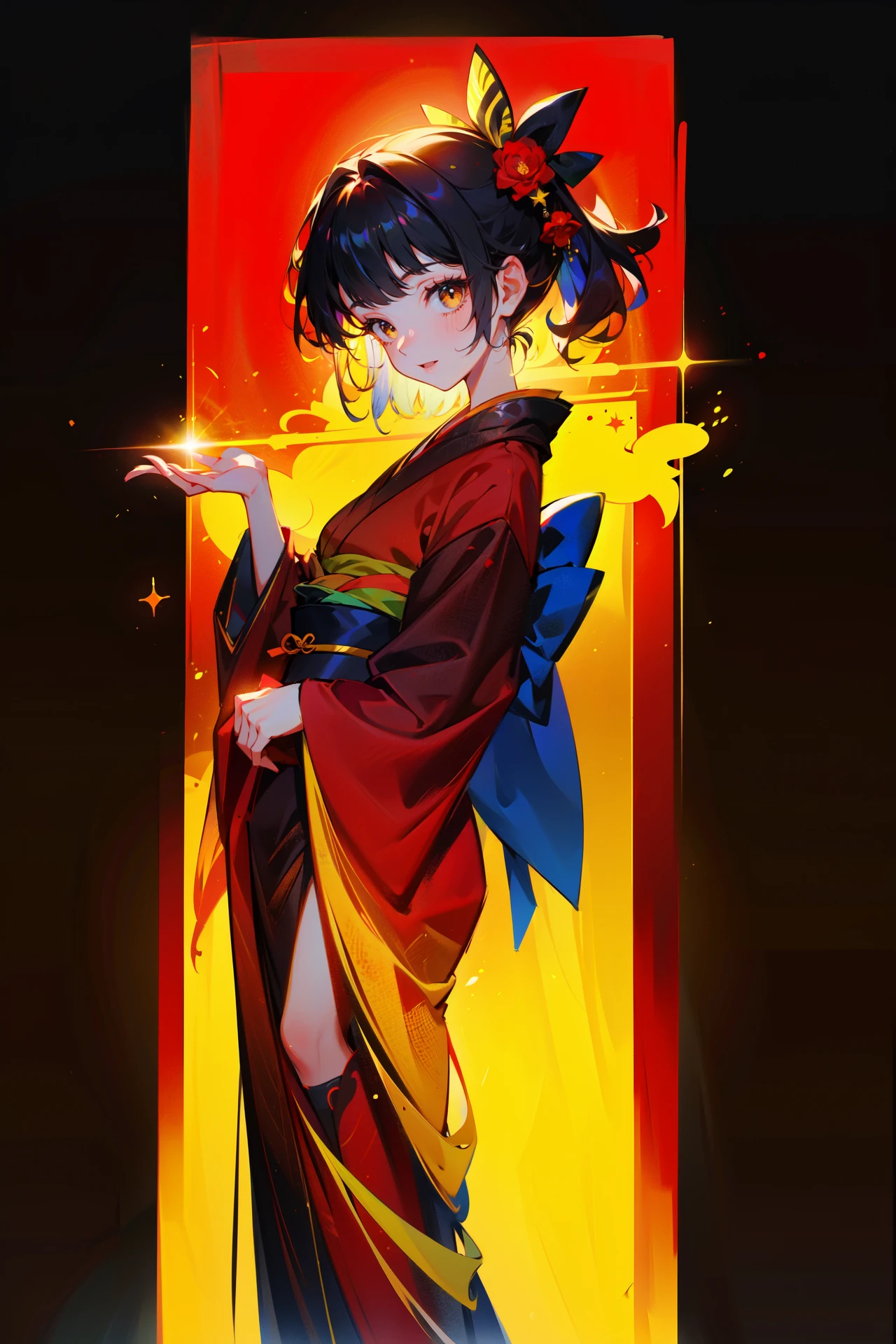 ((best quality, masterpiece, absurdres, super-resolution)) 1girl, kimono, yellow, red, black, simple background <lora:PRIMARY-CORE_v1.0:0.8>
