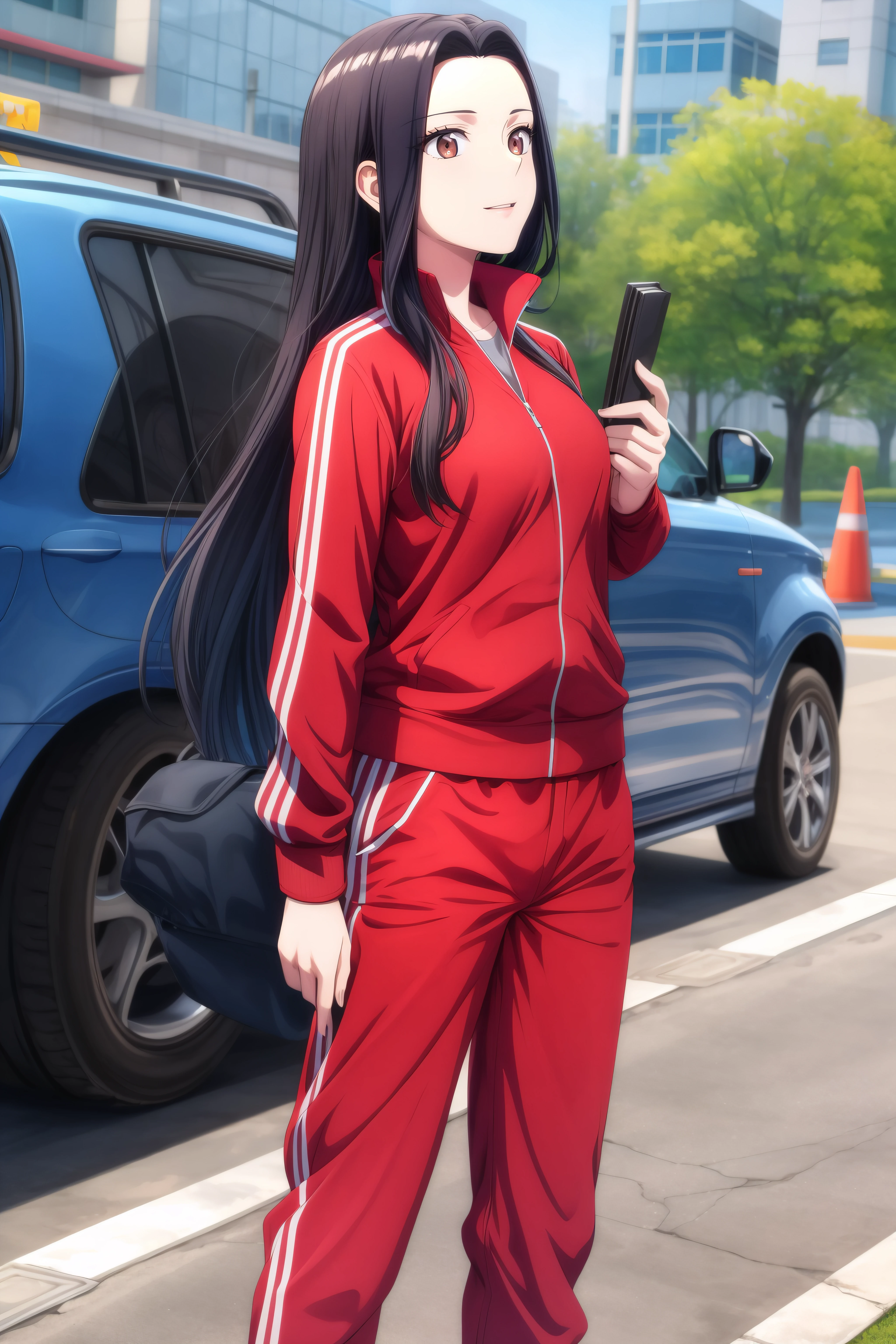 (masterpiece, best quality), <lora:geum-ok yeon-lora-Faxtron:0.8> geum-ok yeon, brown eyes, black hair, long hair, medium breasts, red track jacket, red track pants,
<lora:add_detail:0.8>