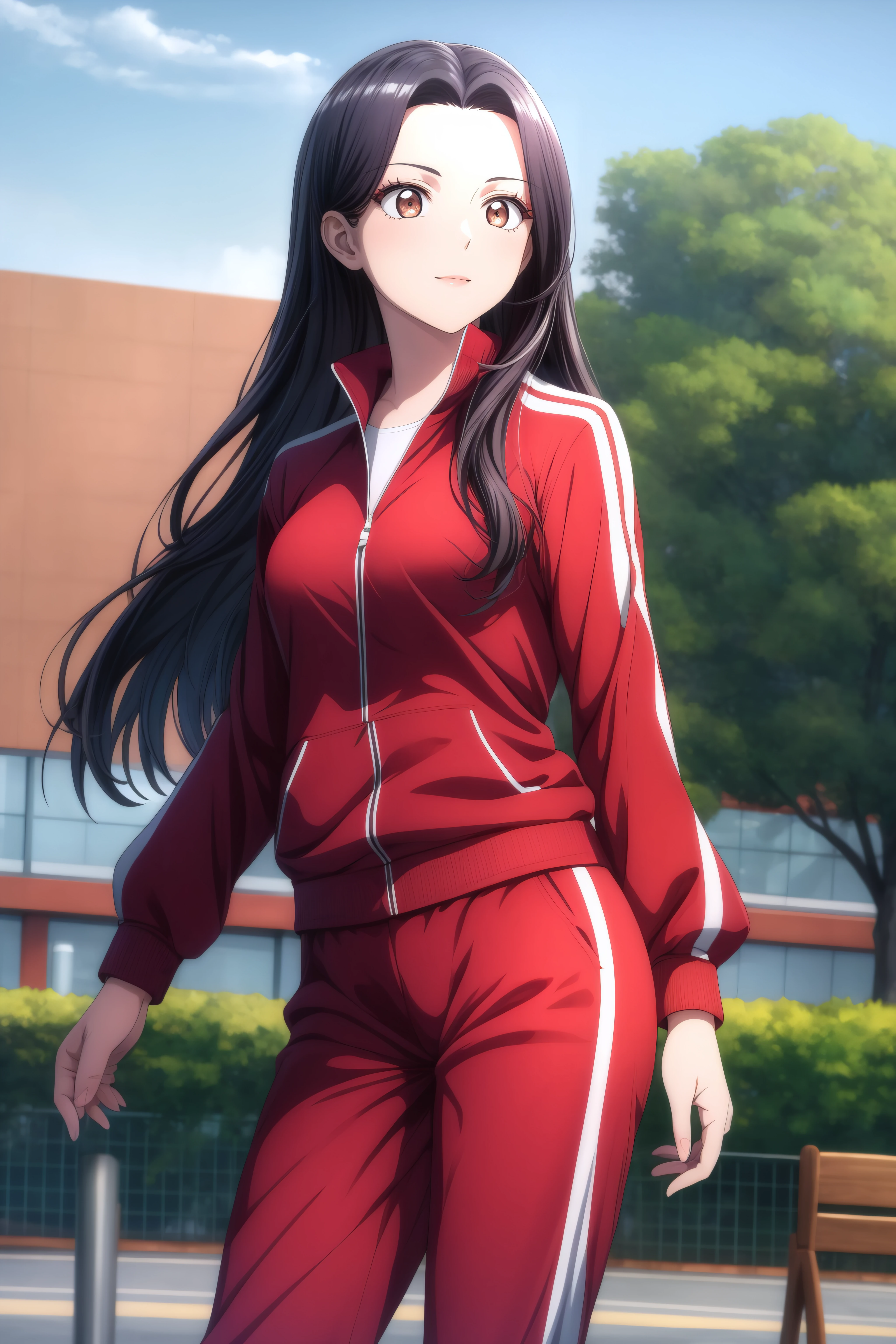 (masterpiece, best quality), <lora:geum-ok yeon-lora-Faxtron:0.8> geum-ok yeon, brown eyes, black hair, long hair, medium breasts, red track jacket, red track pants,
<lora:add_detail:0.8>