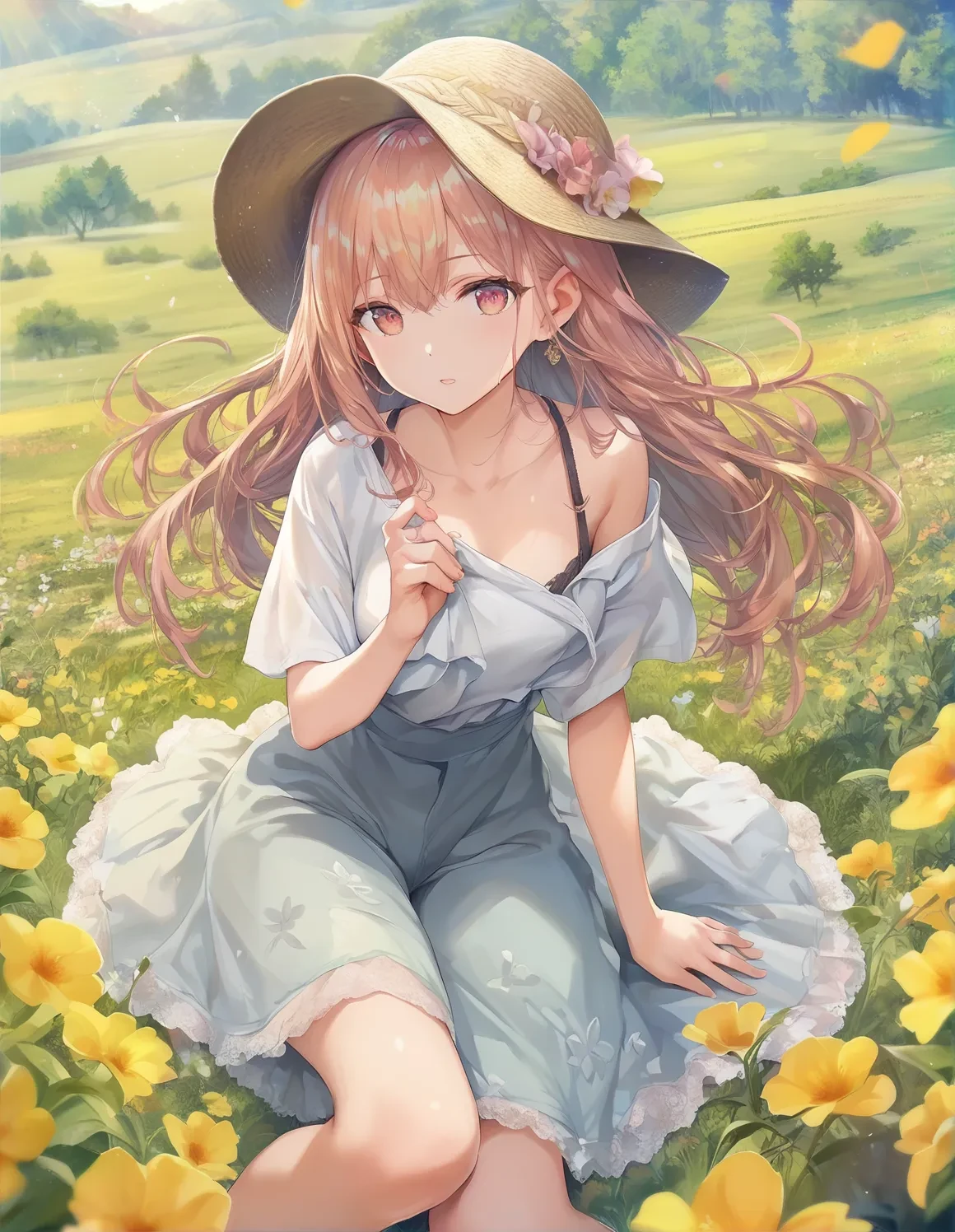 score_9, score_8_up, score_7_up, score_6_up, a girl in a flower field, 
 <lora:torino_aqua_style_pony6_v1-000038:.8>