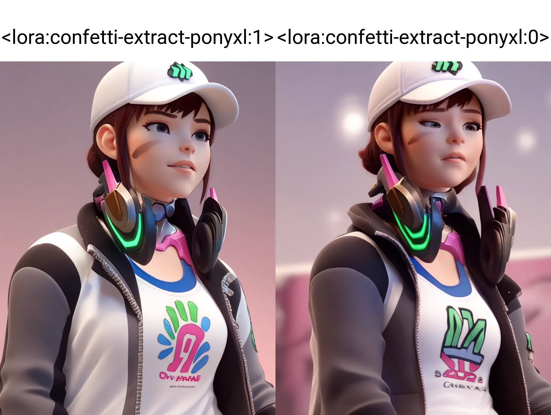 score_9, score_8_up, score_7_up, source_anime, <lora:confetti-extract-ponyxl:1> <lora:overwatch-ponyxl-000006:1> 1girl, owdva, baseball cap, headphones around neck, black jacket