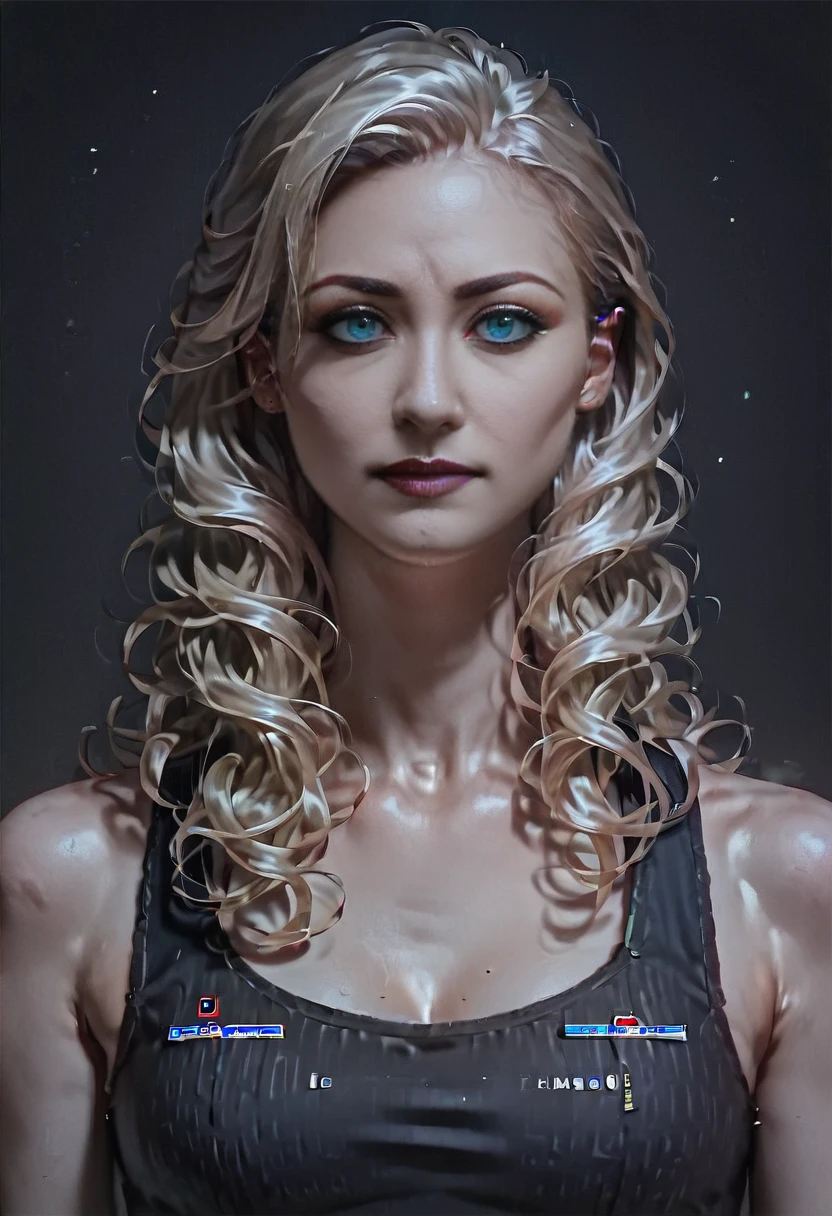 <lora:CelinePXL:1>breathtaking photography portrait, professional portrait, ultra detailed eyes, black background, rim light, rembrandt lightning, detailed skin,  masterpiece, professional, highly detailed, detailed skin texture, (blush:0.5), (goosebumps:0.5), subsurface scattering, dry skin, fuzzy skin, black tank top,