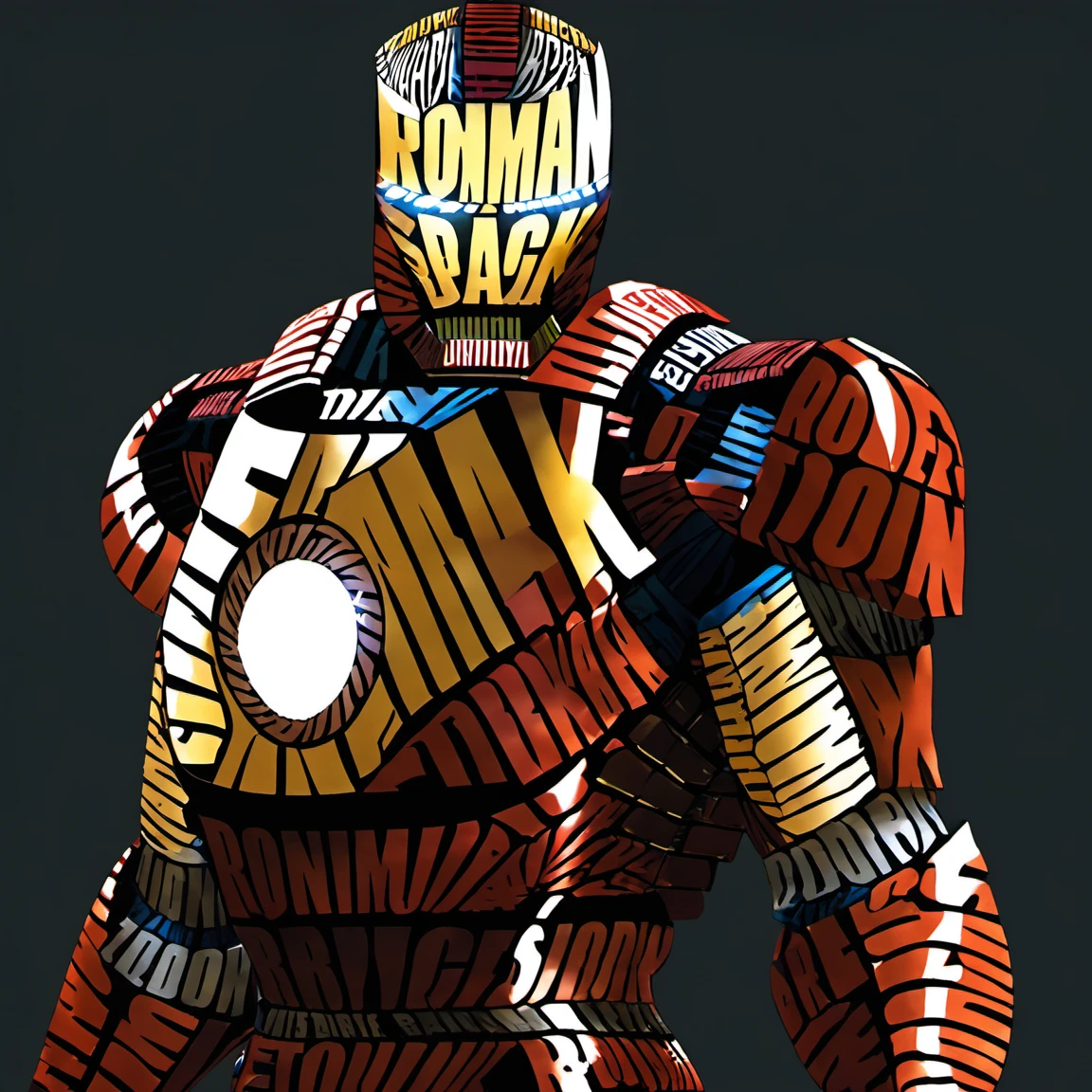 typography_art, ironman,ironman english text,simple background, upper body, black background <lora:Typography_art:1>