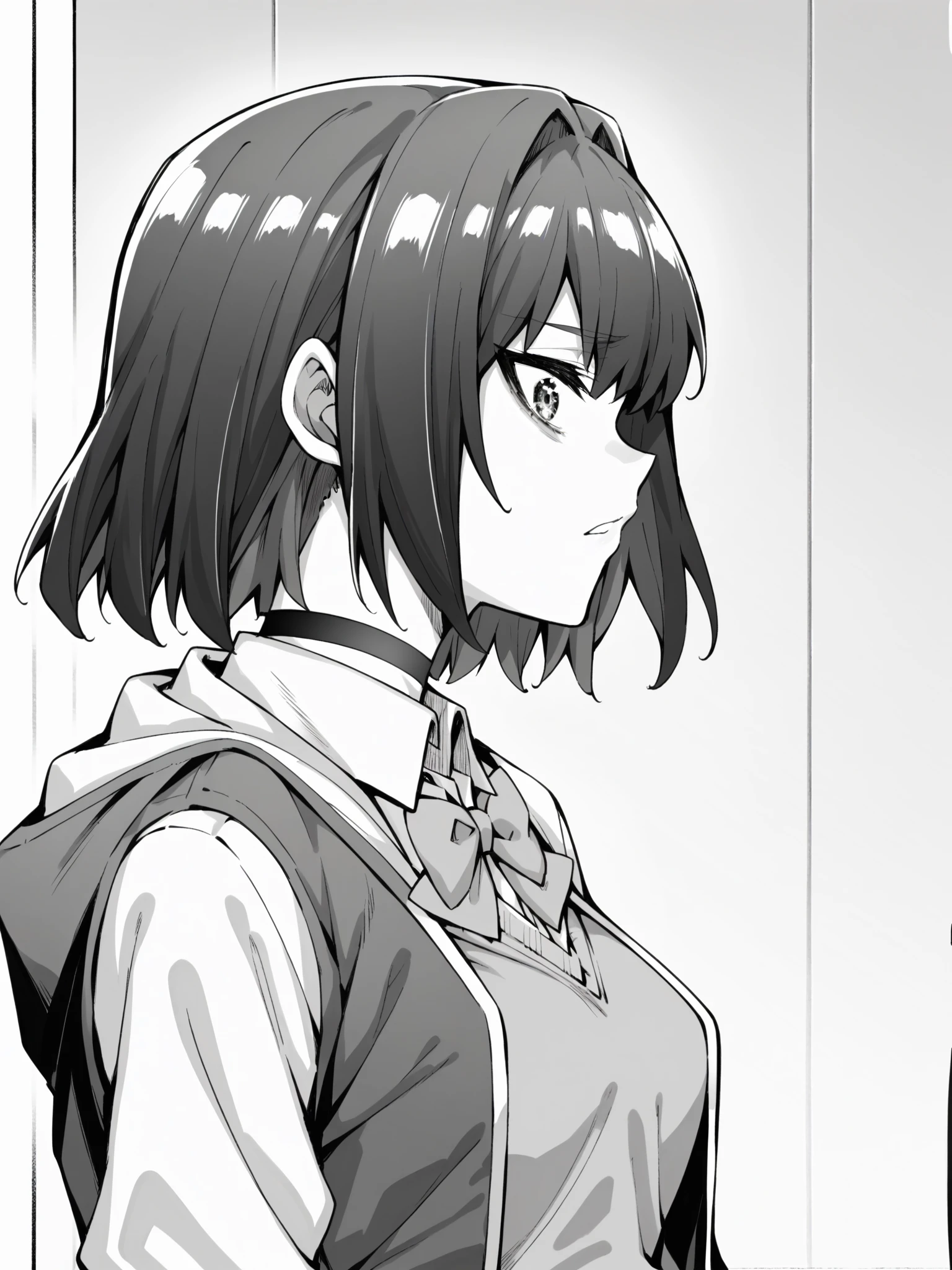 score_9, score_8_up, score_7_up, score_6_up, source_anime, anime screenshot, anime screencap, 2d,
1girl, solo, upper body,
greyscale, monochrome,
<lora:Tachibana_Yuu:1> Yuu_chanV1, medium hair, detailed eyes, black hair, 1girl, solo, skirt, shirt, bow, school uniform, jacket, choker, collared shirt, hood, miniskirt, bowtie, plaid, hoodie, black choker, plaid skirt, sweater vest, white socks, brown loafers