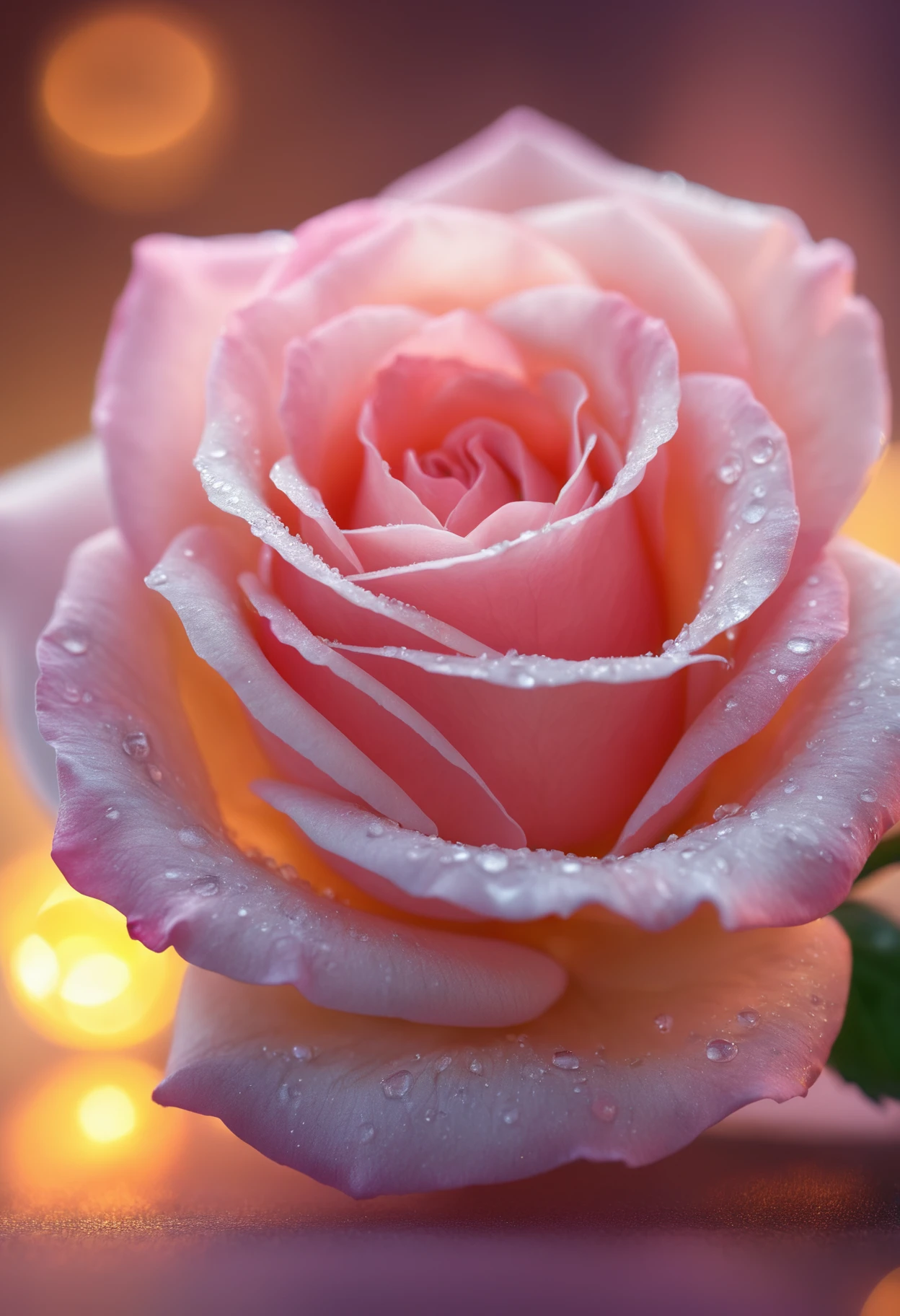 Masterpiece, Miki Asai Macro photography, tender rose, soft velvet petals, bokeh background lights, hyper detailed, high detail, best quality