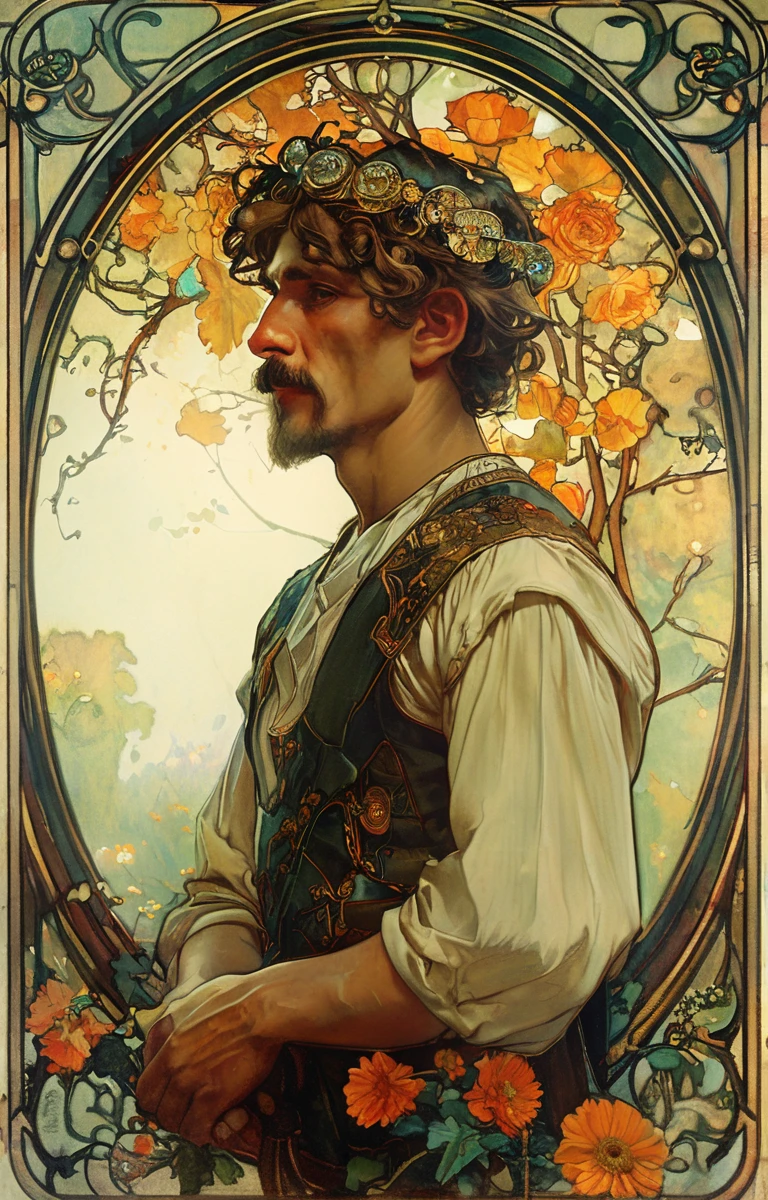 masterpiece,best quality,<lora:tbh200-sdxl:0.9>,illustration,style of style of Alphonse Mucha portrait of noble man