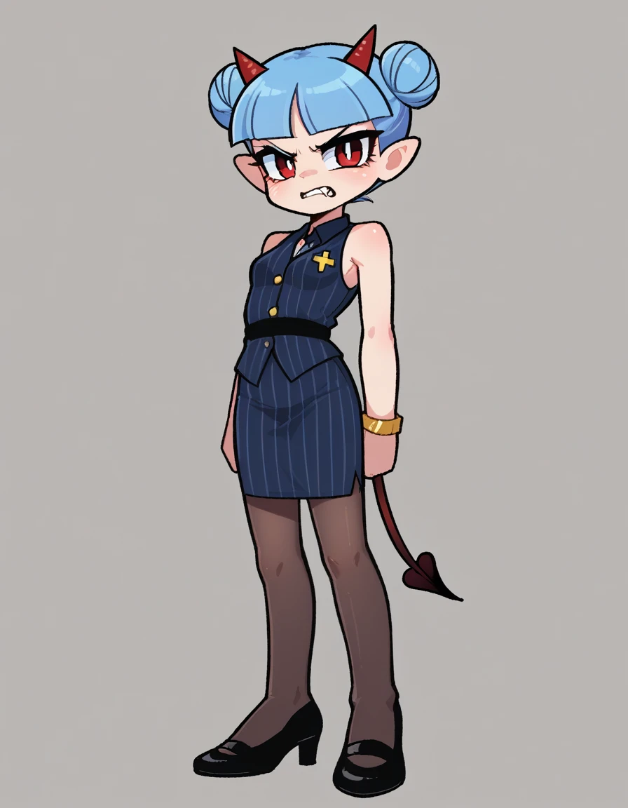 zPDXL, score_9, score_8_up, score_7_up, source_anime,
1girl, solo, angry, (on_back), flight attendant wearing Timeless charcoal uniform with a pinstripe blouse, pencil skirt, opaque stockings, charcoal heels, first aid kit, <lora:Nullantwins:0.8> Zhuu, blue hair, red eyes, pointy ears, red horns, demon tail, small breasts, fangs out, double bun, blunt bangs,,
<lora:KimKrab_v2:0.8> kimkrab