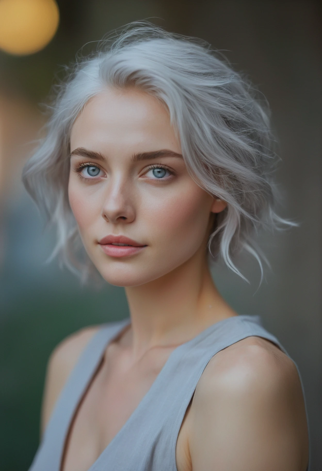 Dramatic portrait, (long shot), Gorgeous captivatingly woman, highly detailed gray-eyed, small mouth, Pastel Hair, pale matte skin, (fine-tuning skin tones and textures), telephoto lens, (Photorealism, Ultra-Realism, Extremely High Detailed), (Best Type of Lighting for Subject), ultra-thin textures, cinematography harmony soft bokeh, 16k UHD, HDR, <lora:tbh192-sdxl:0.5> <lora:c41_zenit_kodakgold_SDXL:0.6>