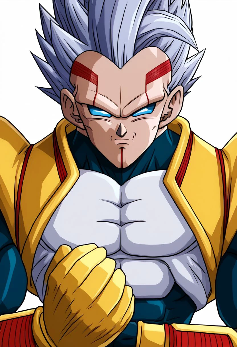 baby vegeta, solo, 1boy, grey hair, blue eyes , male focus, muscle body, big chest, big pecs, Big legs, black Lycra, handsome, best quality, high quality,