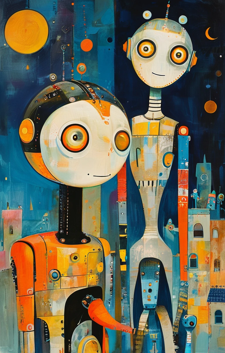 masterpiece,best quality,<lora:tbh199-sdxl:0.9>,illustration,style of Rosina Wachtmeister portrait of Housework robots