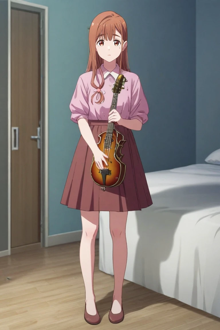 score_9, score_8_up, score_7_up, source_anime, rating_safe, intricate details, (realistic:0.6), , depth of field, 1girl, solo, <lora:neko_fujinomiya_pony:0.86>, neko_fujinomiya, brown hair, brown eyes, long hair, bangs, , , straight-on, full body, bedroom, bed, nightstand, dark, holding instrument, distracted, aloof, oblivious, , <lora:sdxl_lightning_8step_lora:1>