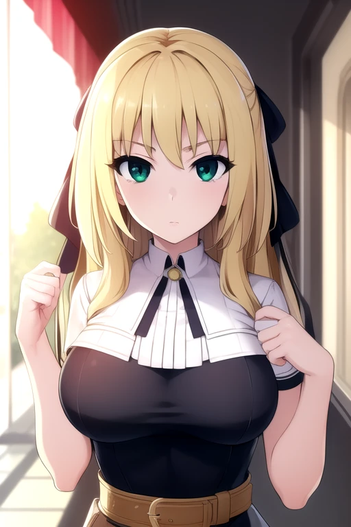 (Masterpiece,high quality,top quality,finely detailed,fine,8k,super detailed 8k,4k,super detailed 4k,16k,super detailed 16k,full HD,high resolution,super high resolution,nicely drawn eyes,nicely drawn hands,detailed eyes,detailed hands,not deformed,masterpiece,high quality,top quality,finely detailed,fine,sharp focus,pixelated masterpiece,intricate details,highly detailed eyes and face,beautiful detailed eyes,),(score_9,score_8_up,score_7_up,score_6_up,source_anime,best best quality,perfect face,bright pupils,(finely detailed beautiful eyes),),cowboy_shot,full_shot,
BREAK
<lora:1754543906623126242:0.7>,Green eyes,blond hair,short hair,girl,big red belt,black cape,garters,