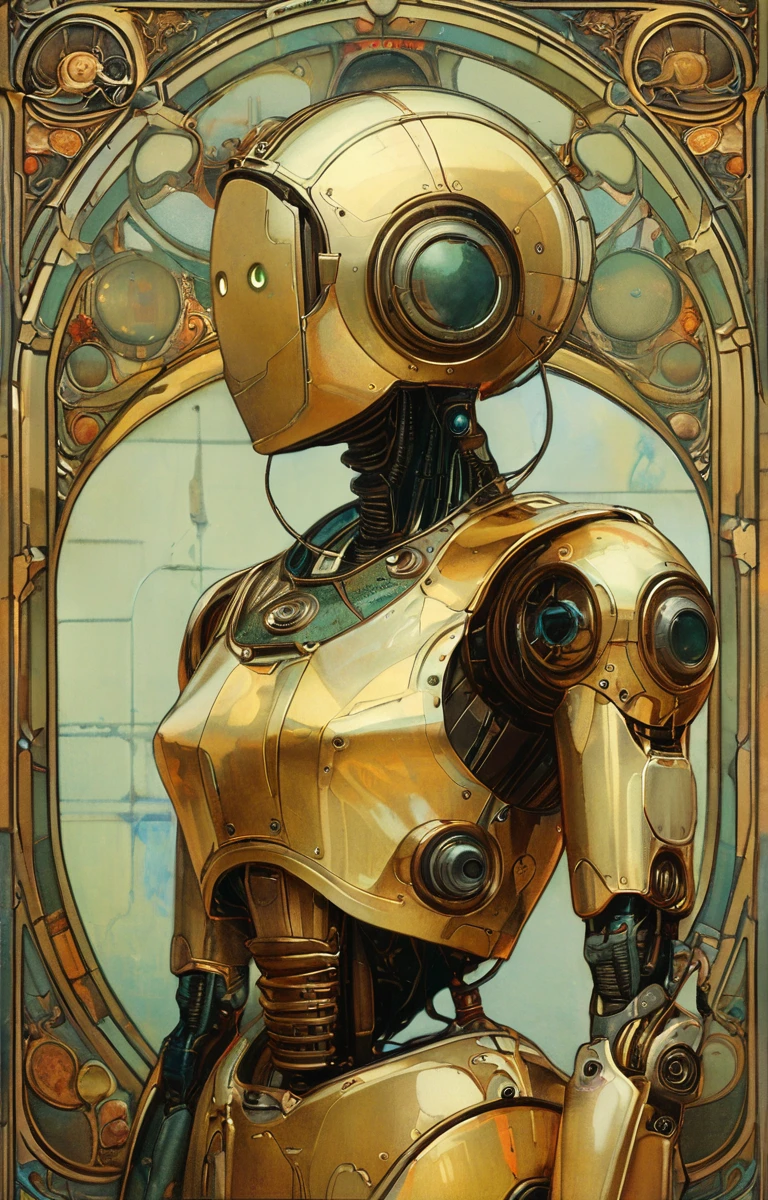 masterpiece,best quality,<lora:tbh200-sdxl:0.9>,illustration,style of style of Alphonse Mucha portrait of Housework robots