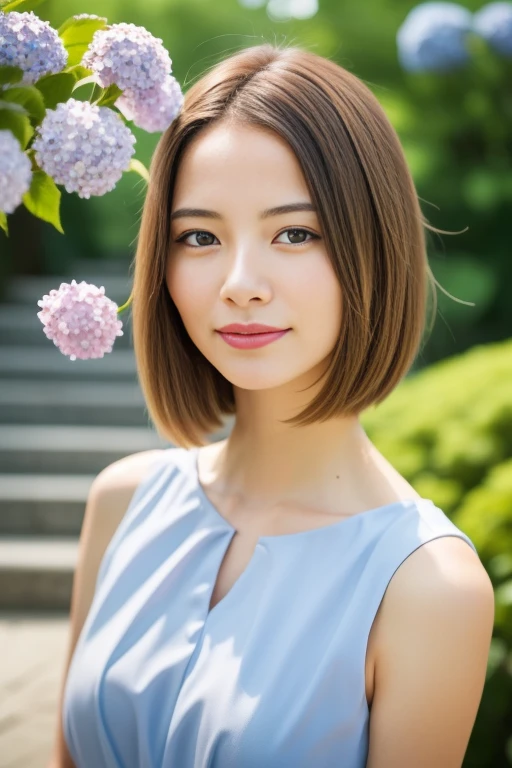1girl,(RAW photo, best quality), (realistic, photo-realistic:1.4), masterpiece, an extremely delicate and beautiful, extremely detailed, 2k wallpaper, Amazing, finely detail, extremely detailed CG unity 8k wallpaper, ultra-detailed, highres, soft light, beautiful detailed girl, extremely detailed eyes and face, beautiful detailed nose, beautiful detailed eyes,cinematic lighting,perfect anatomy,slender body
wearing a blue peplum dress,blue skirt,(bokeh:1.2)
at a shrine,tall stone stairs,(hydrangea flowers),cloudy
,smile
<lora:asahinao_lora:0.8> (short hair)