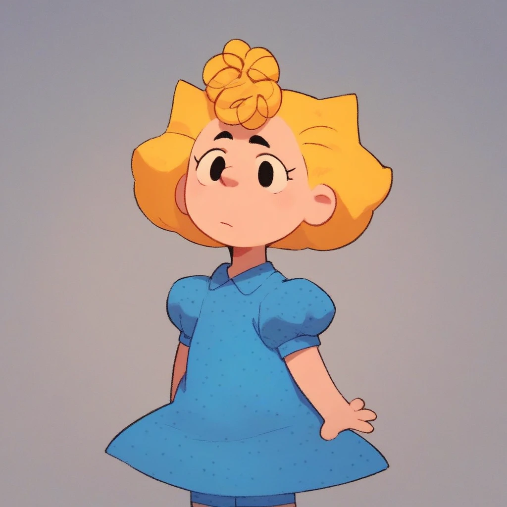 score_8, score_9, sally, blond hair, black eyes, blue dress