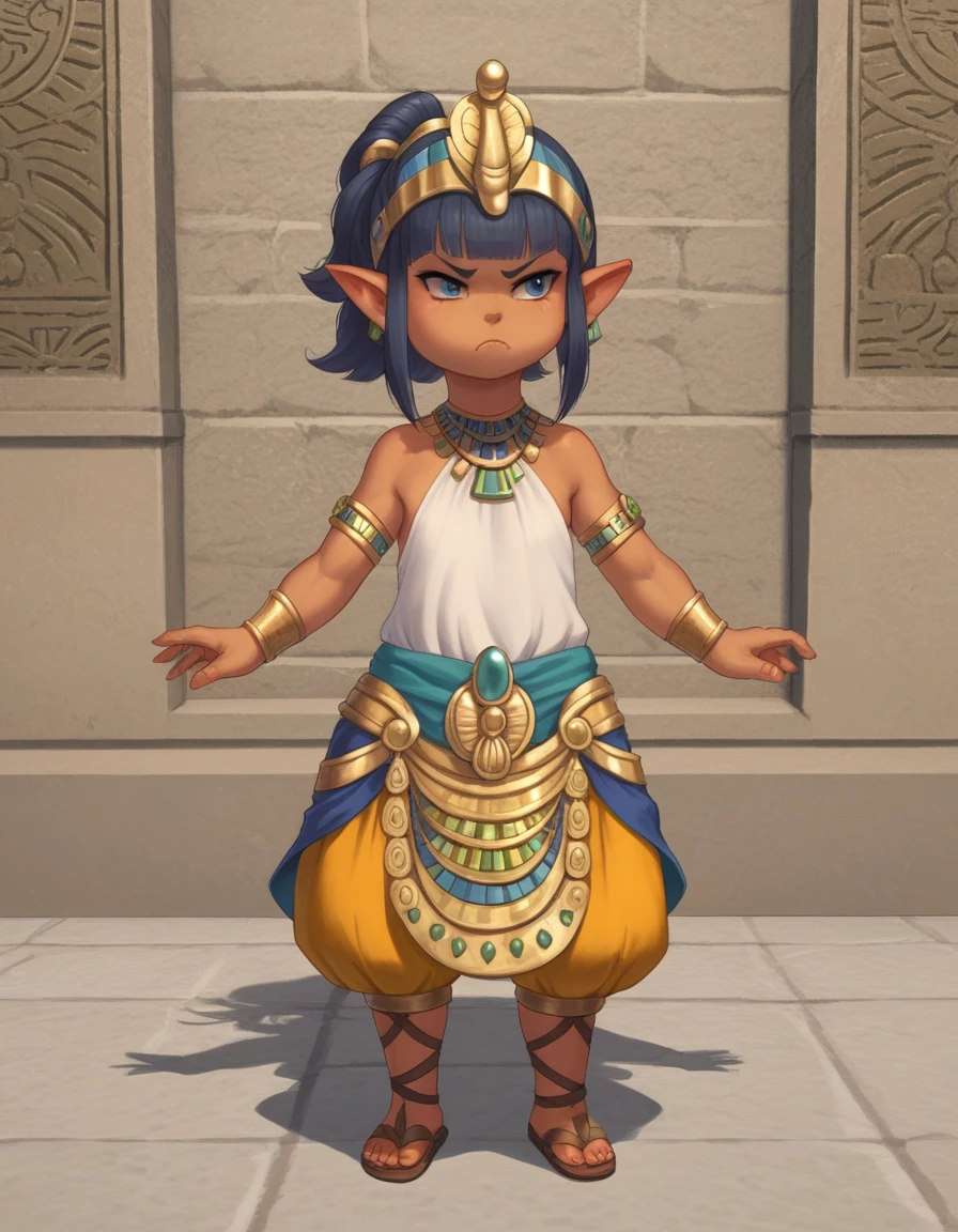 zPDXL, score_9, score_8_up, score_7_up, source_anime,
1girl, solo, angry, reaching, queen from ancient egypt wearing Silk halter top with jeweled neckline, silk shendyt skirt with pleats, golden arm cuffs, sandals with papyrus leaf straps, <lora:Lalafell_v2-10:1> lalafell, pointy ears, shortstack, flat chest,
