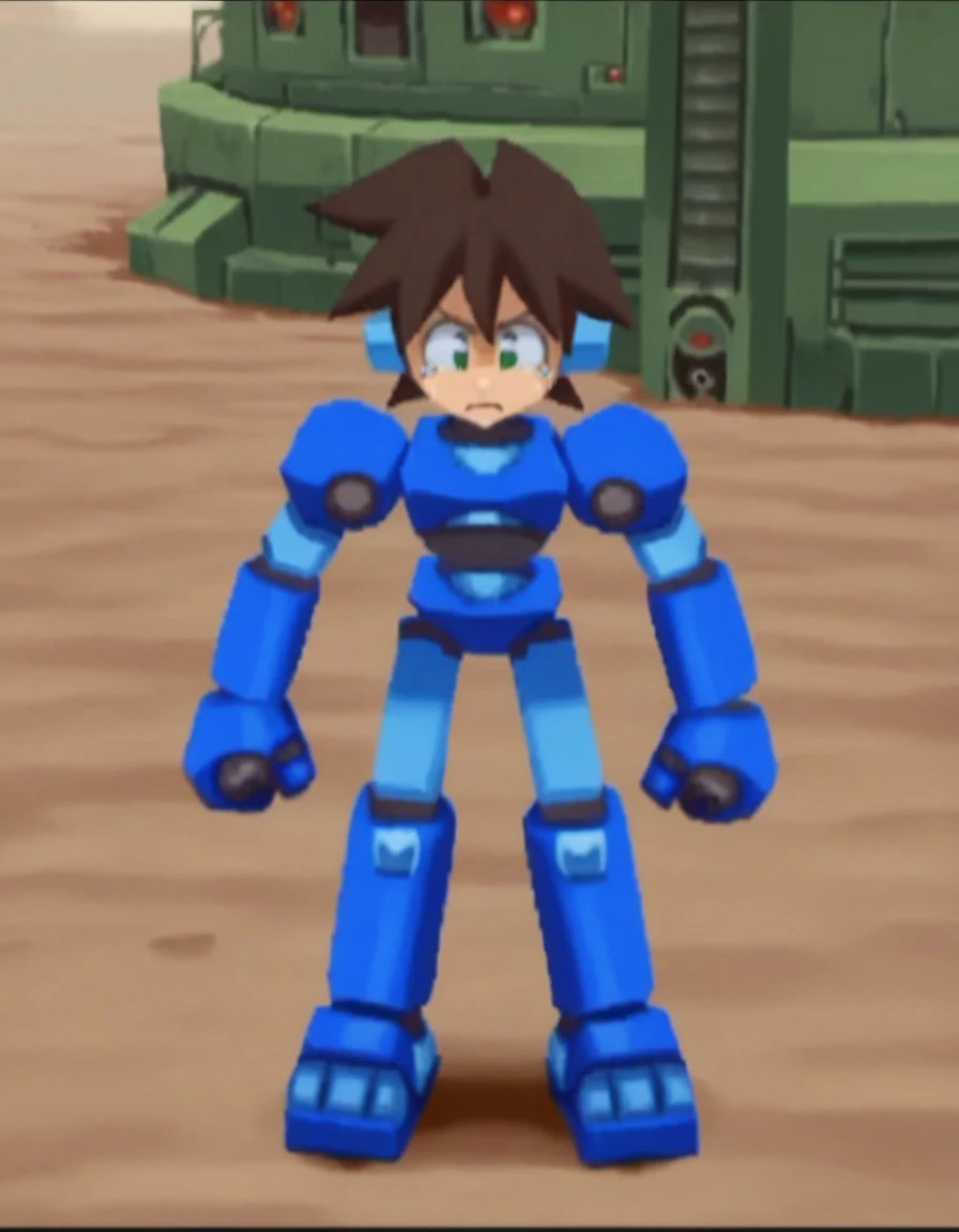 zPDXL, score_9, score_8_up, score_7_up, source_anime, 1boyl, solo,
<lora:RockLegend_v1:1> rcklgnd, tearing up, arched_back, mega man volnutt, mecha, mechanical arms, mechanical legs, robot joints, spiked hair, brown hair, green eyes, arm cannon, machinery, blue armor, short hair,