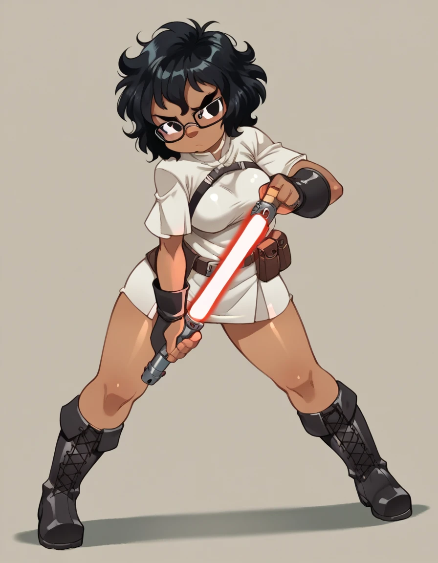 zPDXL, score_9, score_8_up, score_7_up, source_anime,
1girl, solo, squinting, (legs_up), jedi wearing a heavy Jedi cloak,leather Jedi belt,reinforced combat boots, leather bracers, holding a lightsaber with white blade, (wide shot),
<lora:Bleedman_v2:0.8> bldmn, <lora:GinoXL:0.8> ginoxl, black hair, glasses, fat, short, black eyes, wavy hair, short hair, messy hair, tanned, petite, thick thighs, medium breasts, big nose,