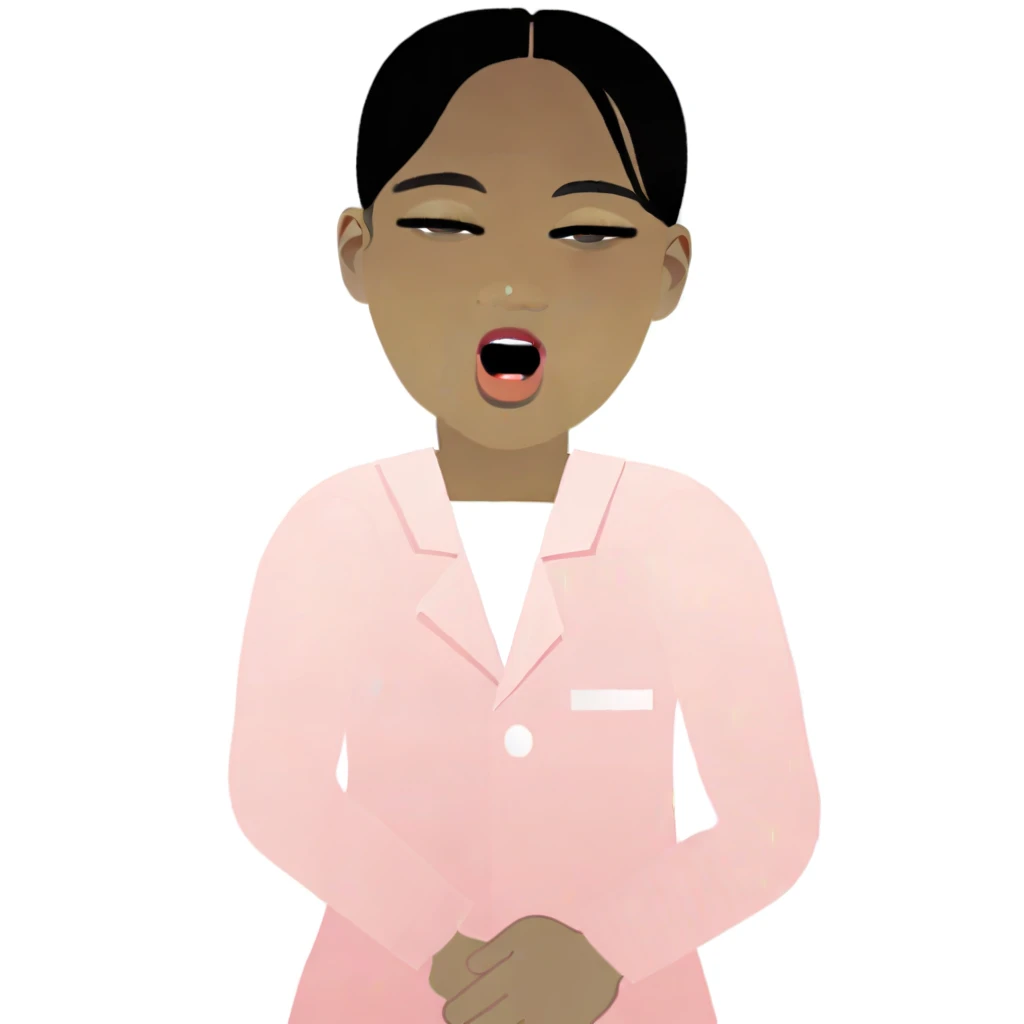 solo, white background, black hair, facing viewer, suit, formal, flat color, black eyes, short hair, dark-skinned female, dark skin, makeup, open mouth