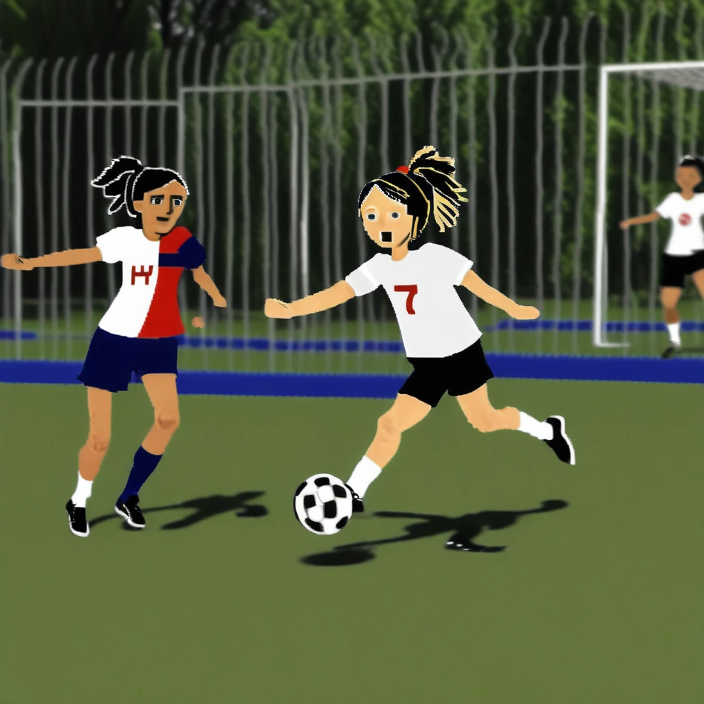 girls playing soccer in the park