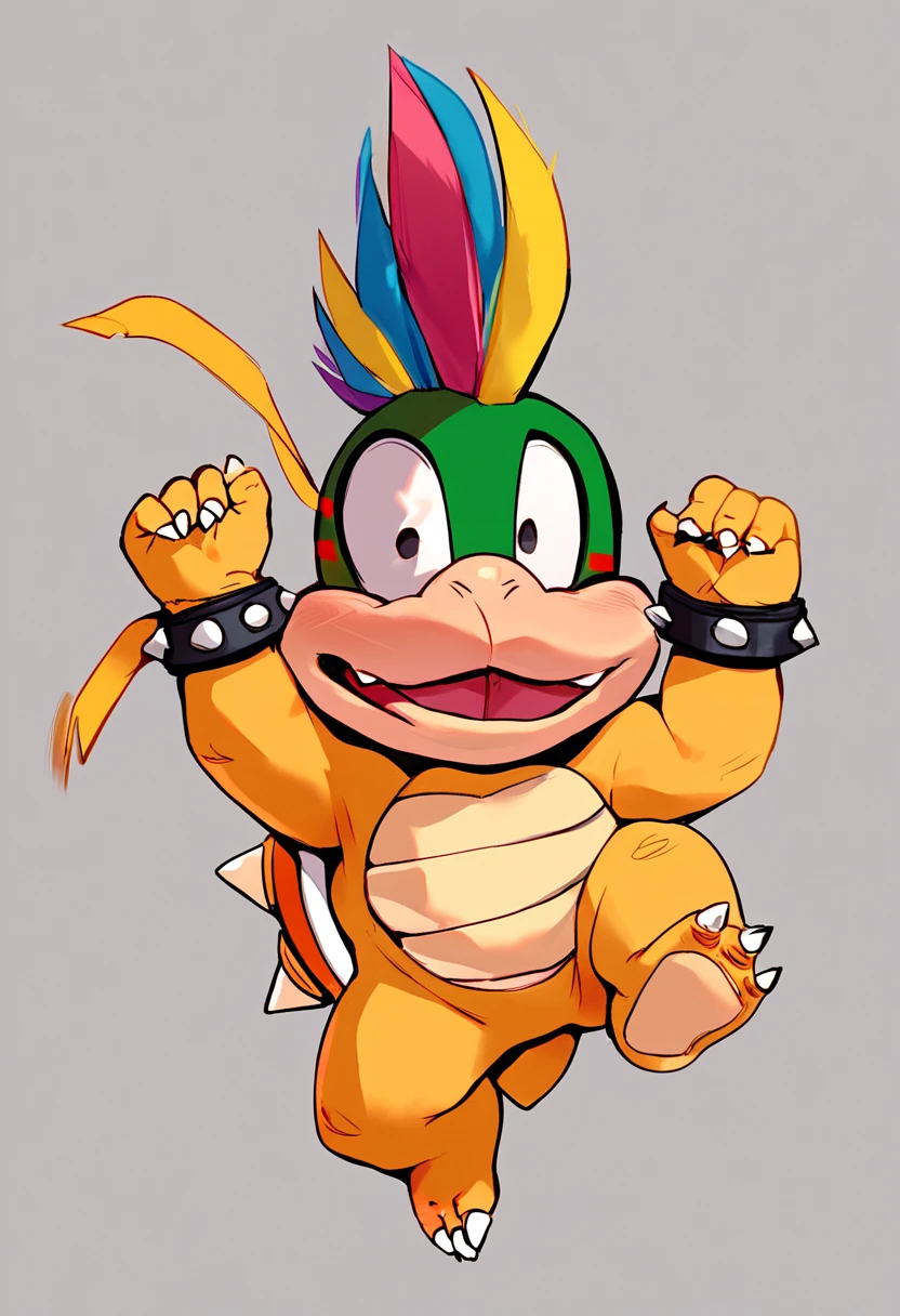 score_9, score_8_up, score_7_up, score_6_up, score_5_up, source_furry, lemmy koopa, yellow body, shortstack, rainbow hair, simple background, bold lines, cartoony, expressive face, <lora:Lemmy_Koopa:1>, <lora:Haps:0.2>, haps, <lora:ponyxl_zackary911_style_v1:0.4> zackary911_style