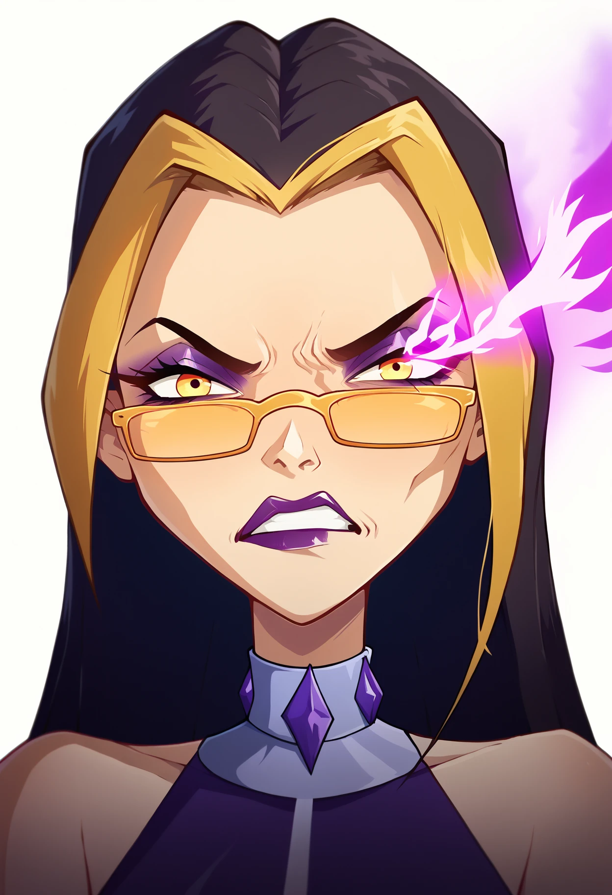 score_9, score_8_up, score_7_up,  <lora:d4rc1-000008:1> d4rc1,1girl, looking at viewer,angry face,yellow glasses,portrait, <lora:FlamingEyes:0.8> purple flaming eye