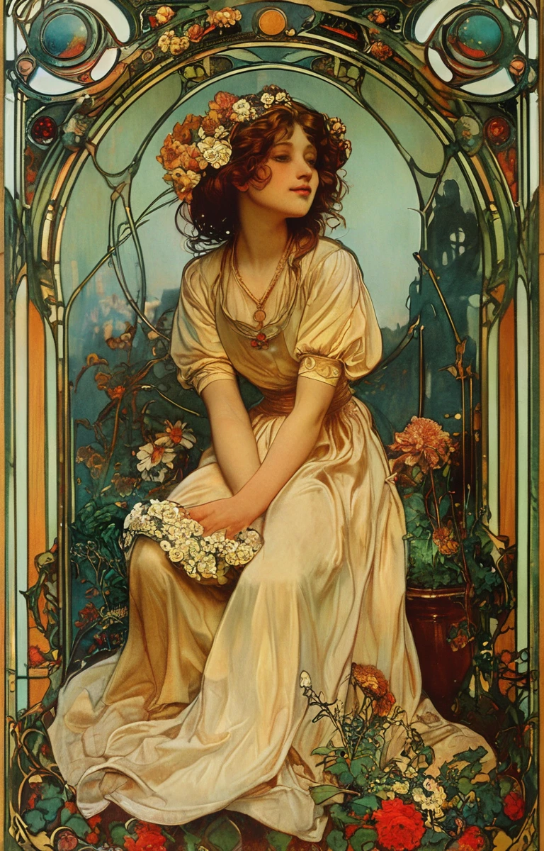 masterpiece,best quality,<lora:tbh200-sdxl:0.9>,illustration,style of style of Alphonse Mucha portrait of Housework robots