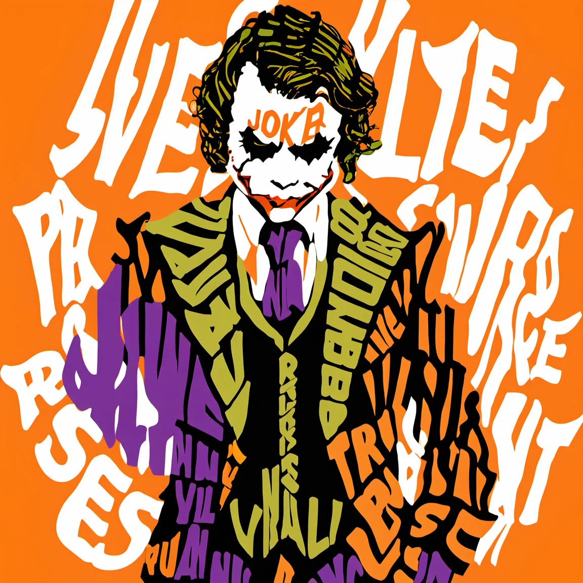 typography_art, joker, english text, orange background, orange theme<lora:Typography_art:1>