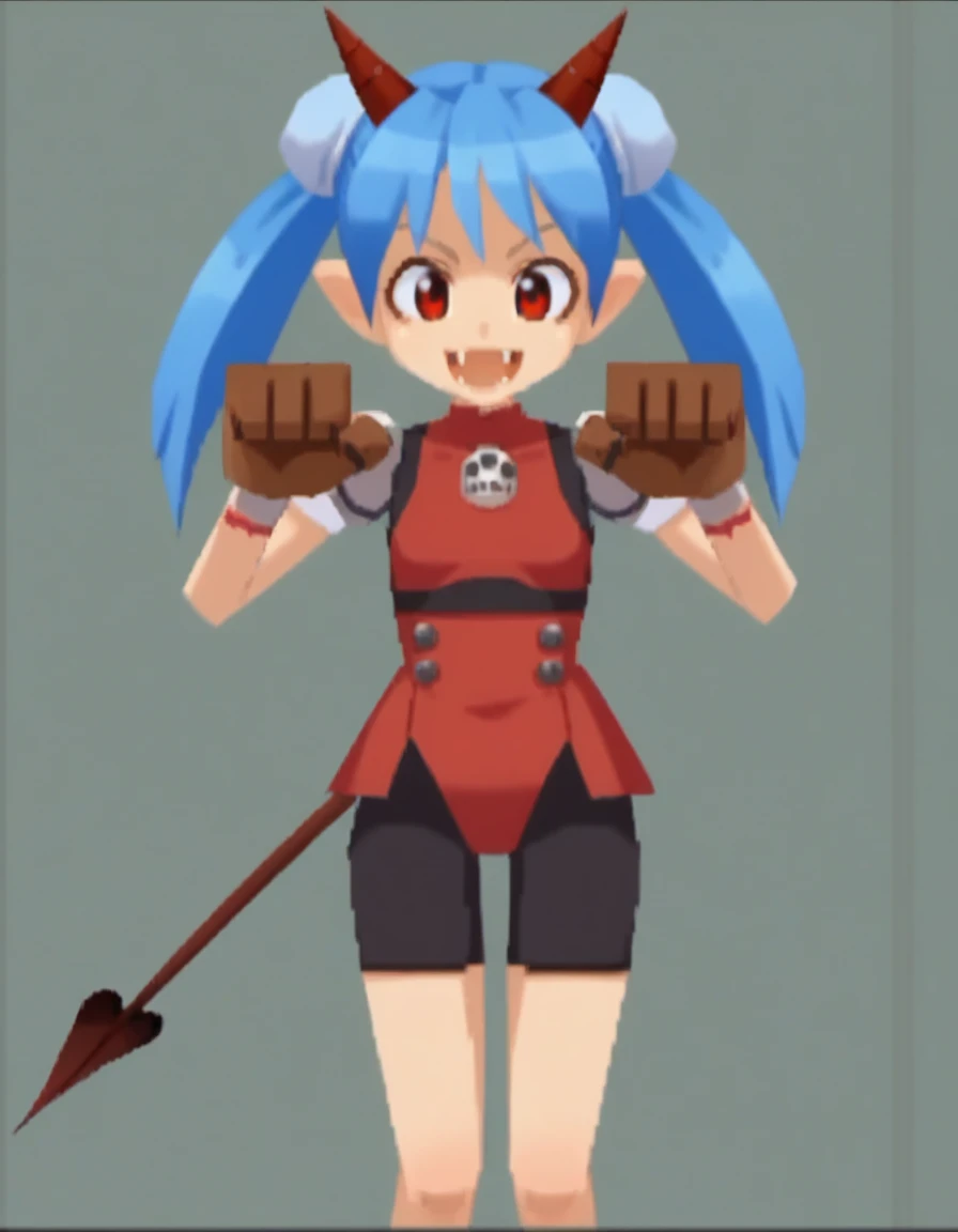 zPDXL, score_9, score_8_up, score_7_up, source_anime, 1girl, solo,
<lora:RockLegend_v1:1> rcklgnd, <lora:Nullantwins:0.8> Zhuu, blue hair, red eyes, pointy ears, fangs, large fangs, red horns, demon tail, small breasts, (double bun, twintails),, speaking, talking, animal pose, (android) wearing nigthdress, Copper-plated bionic arms with exposed gears, Chrome-plated legs braces with hydraulic pistons, exposed wiring, sleek futuristic design,