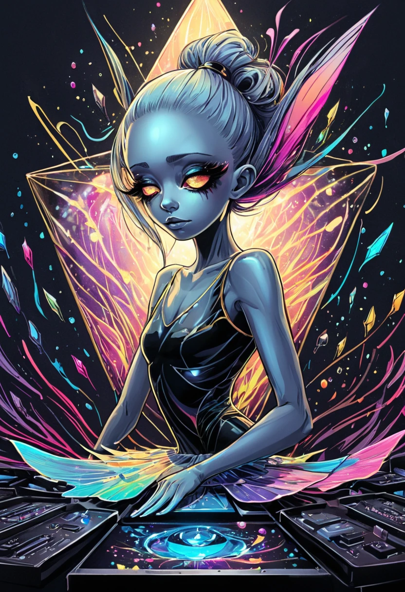 <lora:artfullyEIGHLEIGHEN SDXL V1_epoch_4:1>,artalien, one-hour drawing challenge, floating hair, hybrid, colored sclera, ballerina, symmetry, crying, gem, multicolored skin, mecha, sleeveless, pen, dark-skinned female, colored skin, computer, fish girl