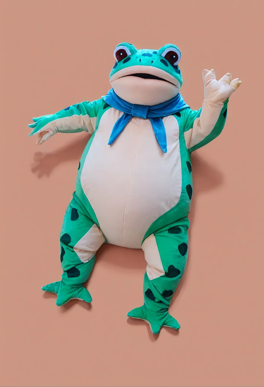 score_9,score_8_up,score_7_up,8k,hd,(((red background))),,ruanyi0642,animal costume,blue scarf,frog,cowboy shot,<lora:0642 frog animal costume_v1_pony:1>