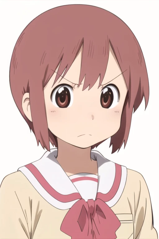 score_9, score_8_up, score_8, source_anime, 1girl, (solo), chibi, short hair, topknot, short twintails, dark red hair, red hair bobbles, hair ornament, brown eyes, blush, (completely nude:1.2),