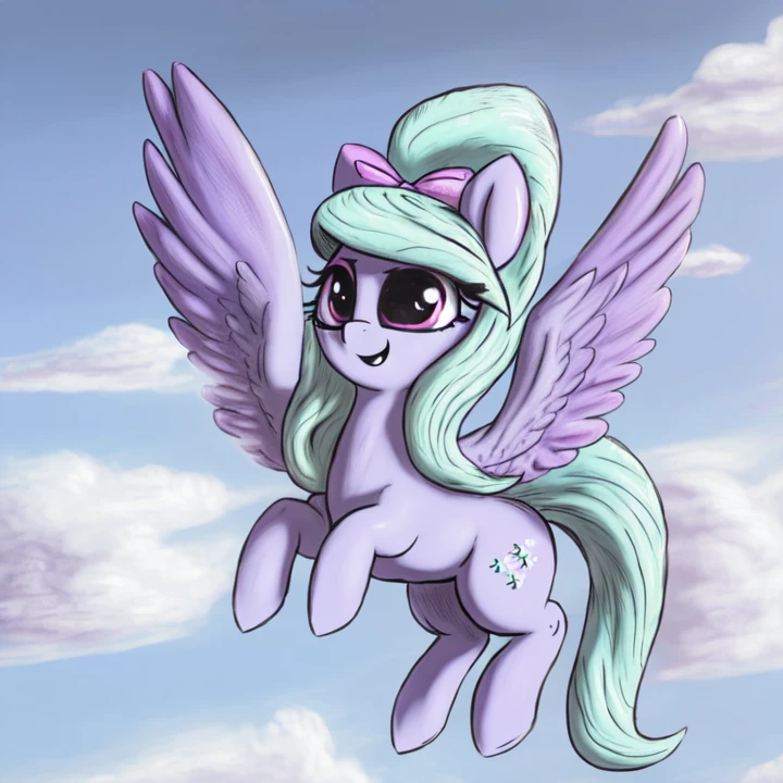 safe, solo, flitter, pegasus, female, cute, clouds, flying, artist:t72b