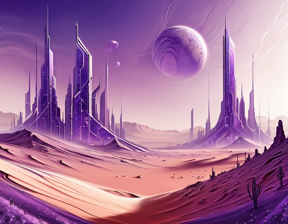 Purple Theme, desert on mars, futuristic city