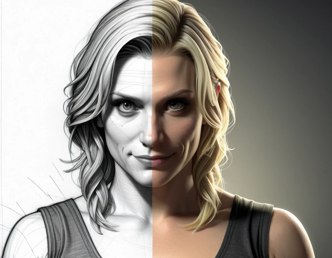 
SketchSplit, Katee Sackhoff, shy smile