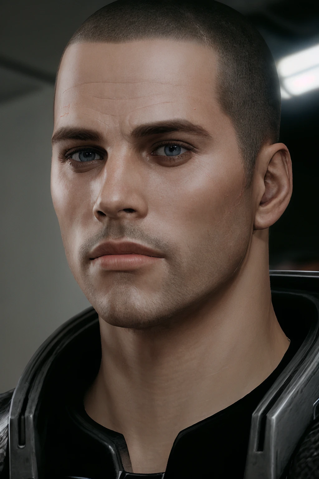 photo of a man, sh3p4rd, highly detailed, portrait, headshot, raw photo, epic, looking at viewer, perfect lips, detailed lips, masterpiece, perfect lighting, dark background, moody, film grain, cinematic lighting, hard shadows, high contrast, dark blacks, (realistic:1.3), shaved head, 50mm, 85mm, bokeh,  eos 5d, a7, a9, award winning, best quality, hard light, n7armor,  <lora:sh3p4rd:0.8>