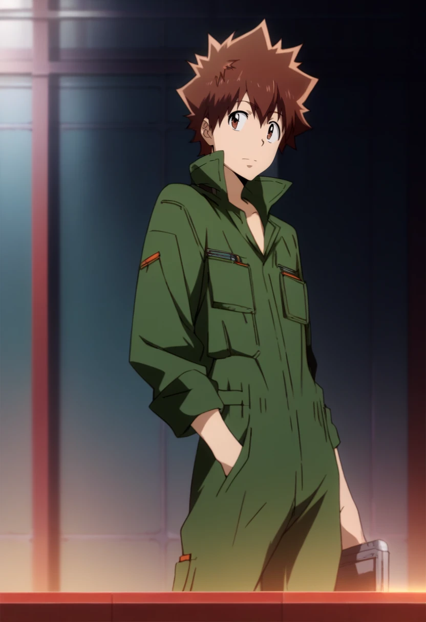 score_9, score_8_up, score_7_up, score_6_up, highly detailed, masterpiece, best quality,detailed,intricate details, amazing quality, best aesthetic, absurdres, tsunayoshi sawada, brown hair, brown eyes, green jumpsuit, 1boy, male focus, jumpsuit<lora:EMS-391553-EMS:1.000000>