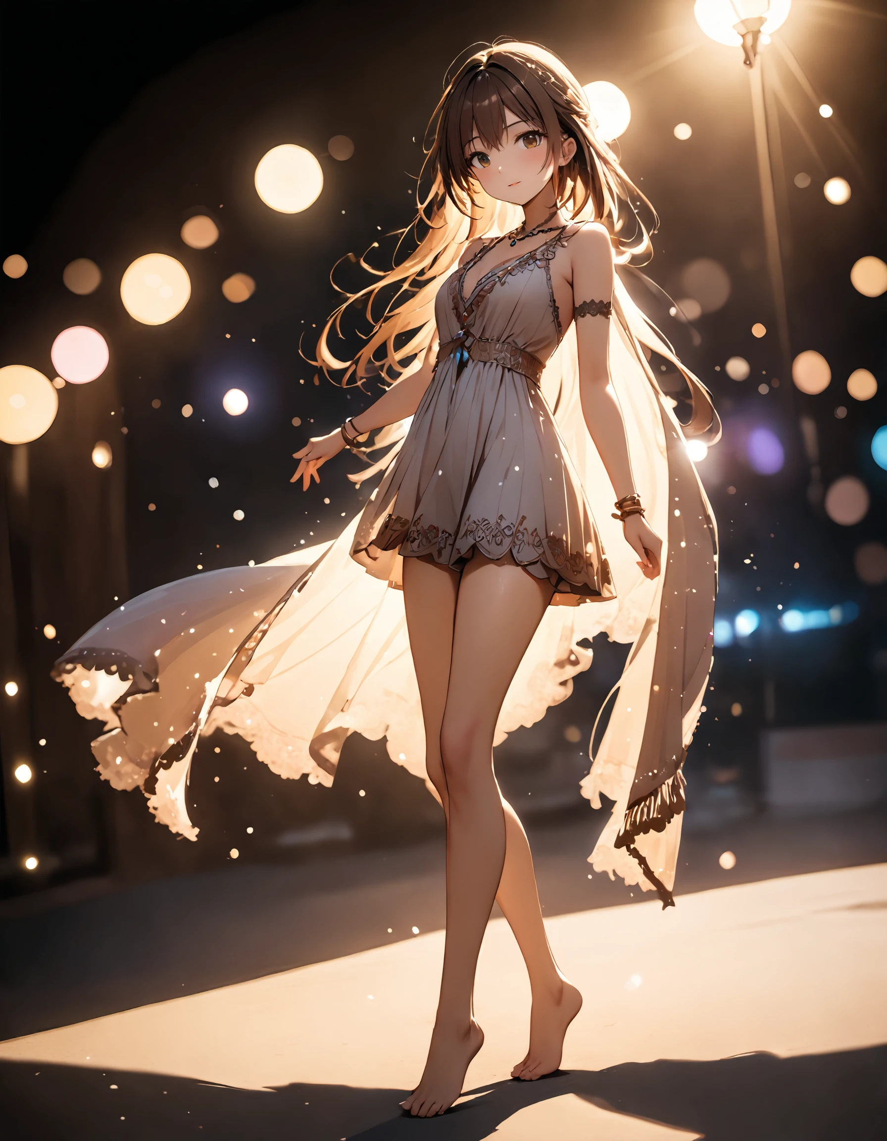 best quality, masterpiece, bohoai hinaigirl, playful theme,
raw photo of a woman in long lace dress which often for ornate details and symbols, flowing long brown hair cascading over her shoulders, full body, bare feet, show legs,
middle distance shot taken by long range lens, high key light, hard shadow, soft bokeh, professional photography, balanced contract, balanced exposure,
<lora:boho_hinaigirl_v1:1.3>