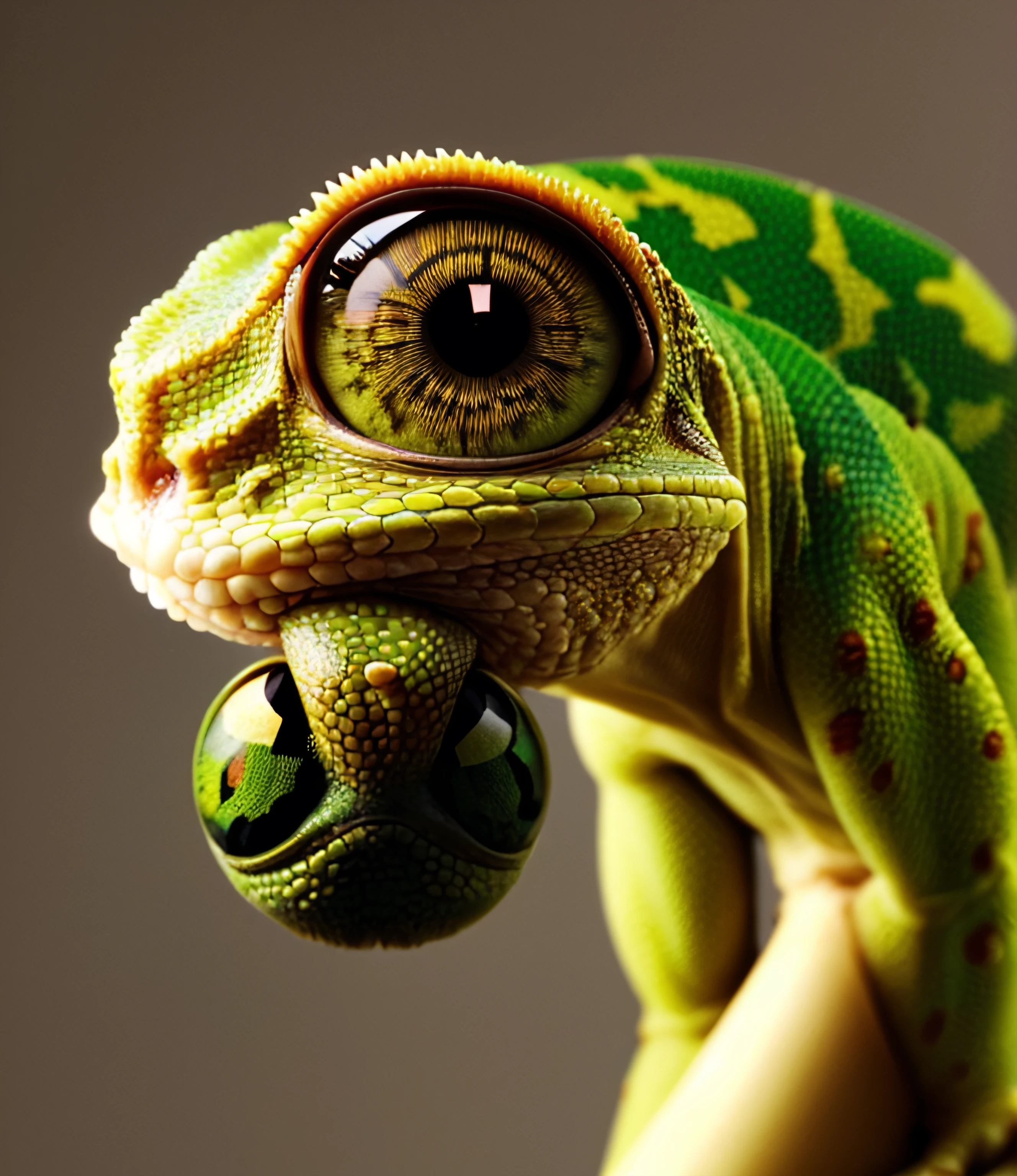 a gecko with large bulbous eyes licking his eyeball