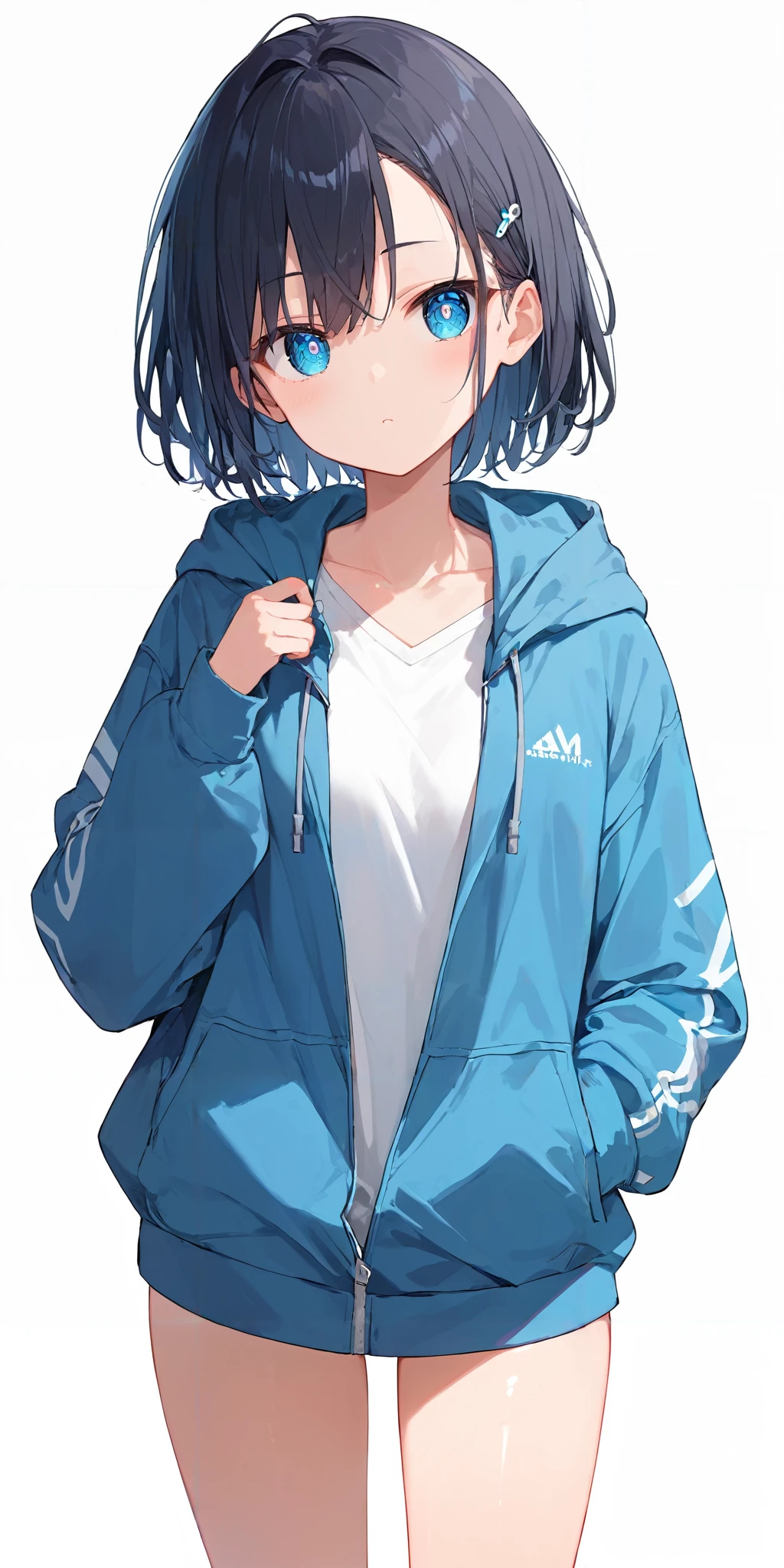 score_9, score_8_up, score_7_up,source_anime, high res image,masterpiece,best quality,girl,cute face,clear skin,shiny hair,ultra detailed eyes,simple background,<lora:hoodie_pony_V1.0:1> jyojifuku, hoodie,jacket