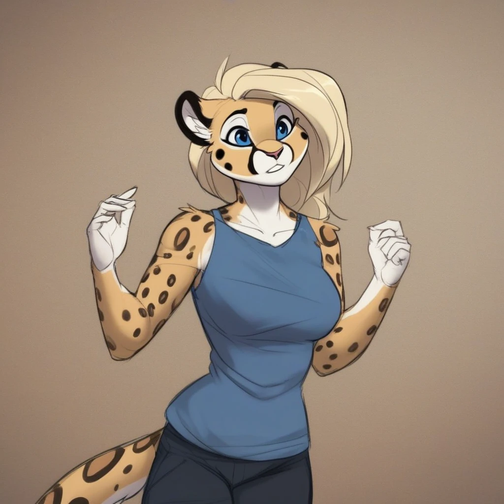 <lora:Hexteknik_Style_PonyXL:0.7>, hexteknik, by hexteknik, score_9, score_8_up, score_7_up, score_6_up, score_5_up, score_4_up, source_furry, rating_safe, anthro, ocelot, breasts, female, clothed, clothing, hands, 5 fingers, blonde hair, blue eyes, white body, detailed background, flat colors, colored sketch, in a dystopian city, <lora:Glory_Gallery_v0.4:0.8>, glory gallery
