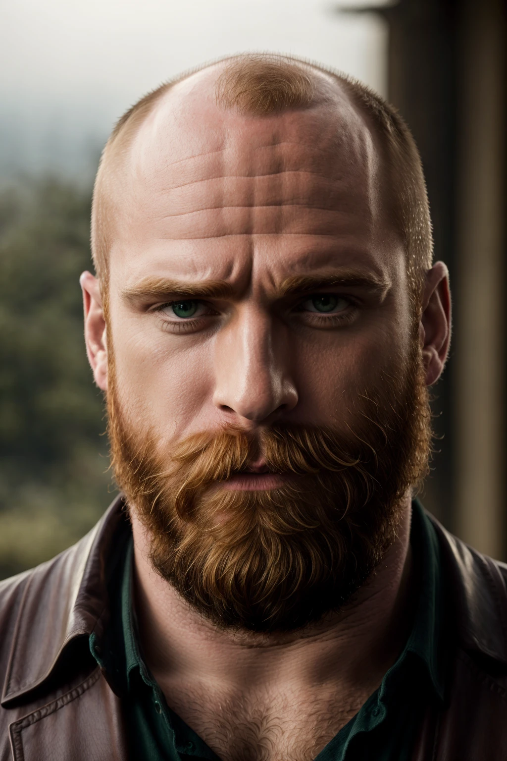 breathtaking RAW photo, . 35mm photograph, film, bokeh, professional, 4k, highly detailed, film, award-winning, masterpiece, cinematic lighting, UHD, HDR, best quality, masterpiece, looking at viewer, male, muscular, (((bald head))), (green eyes, masculine, epic long ginger beard), green shirt, close up, head shot, portrait, arena background,
<lora:Joe_Doe_AI_Model_For_1.5:0.6>