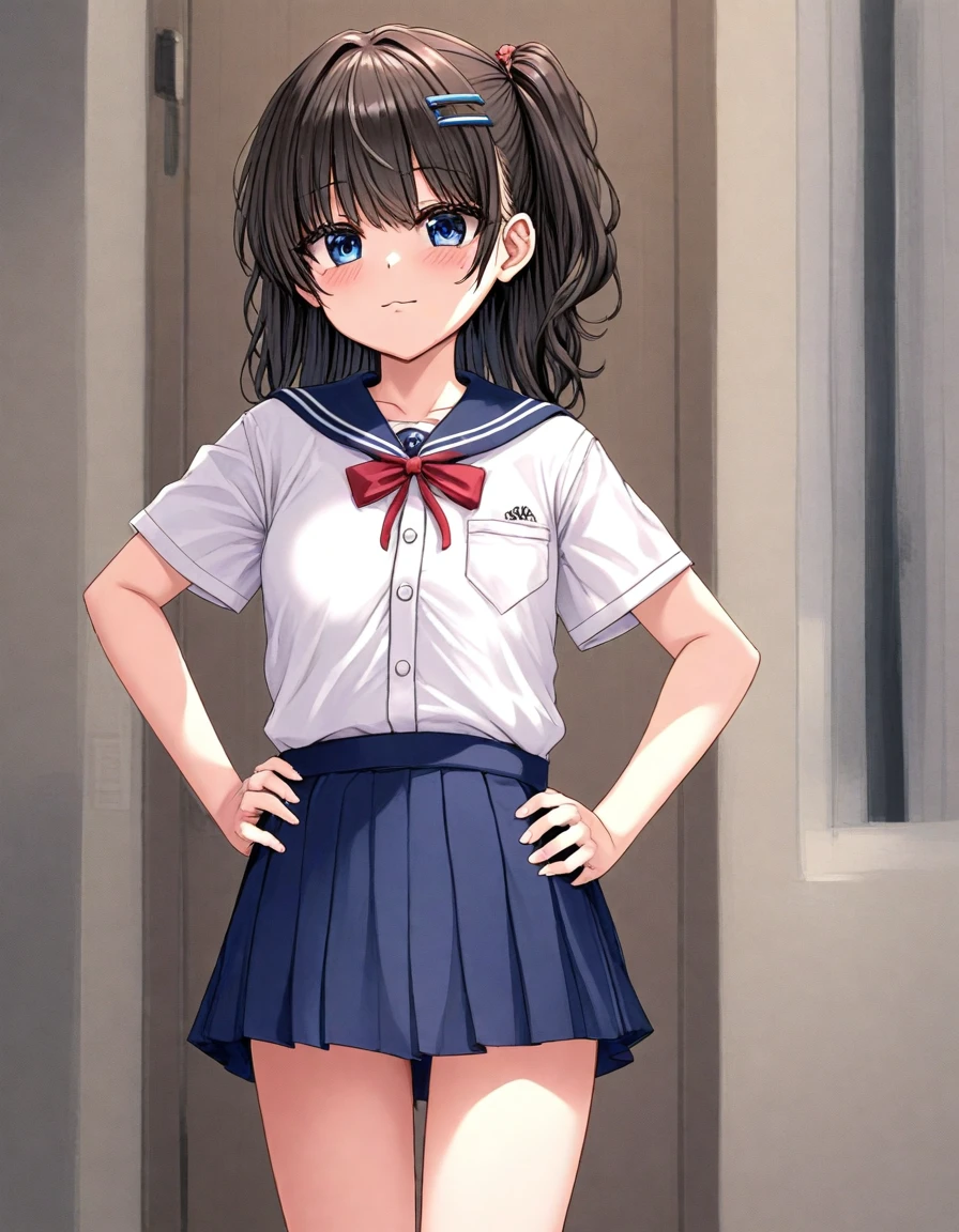 <lora:Hyper-SDXL-8steps-lora:1>, source_anime, score_9,1girl,school uniform,side ponytail,    under view,hands on own hips, 
<lora:Anime_pat-000002:0.3>
 <lora:ClearHand-V2:1> <lora:Fixhands_anime_bdsqlsz_V1:1>
<lora:kamita_PONYXL:1>,